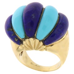 Anello Cocktail con Lapislazzuli Turchese in oro giallo 14 carati