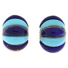 Orecchini con perno in turchese e lapislazzuli in oro giallo 14 carati