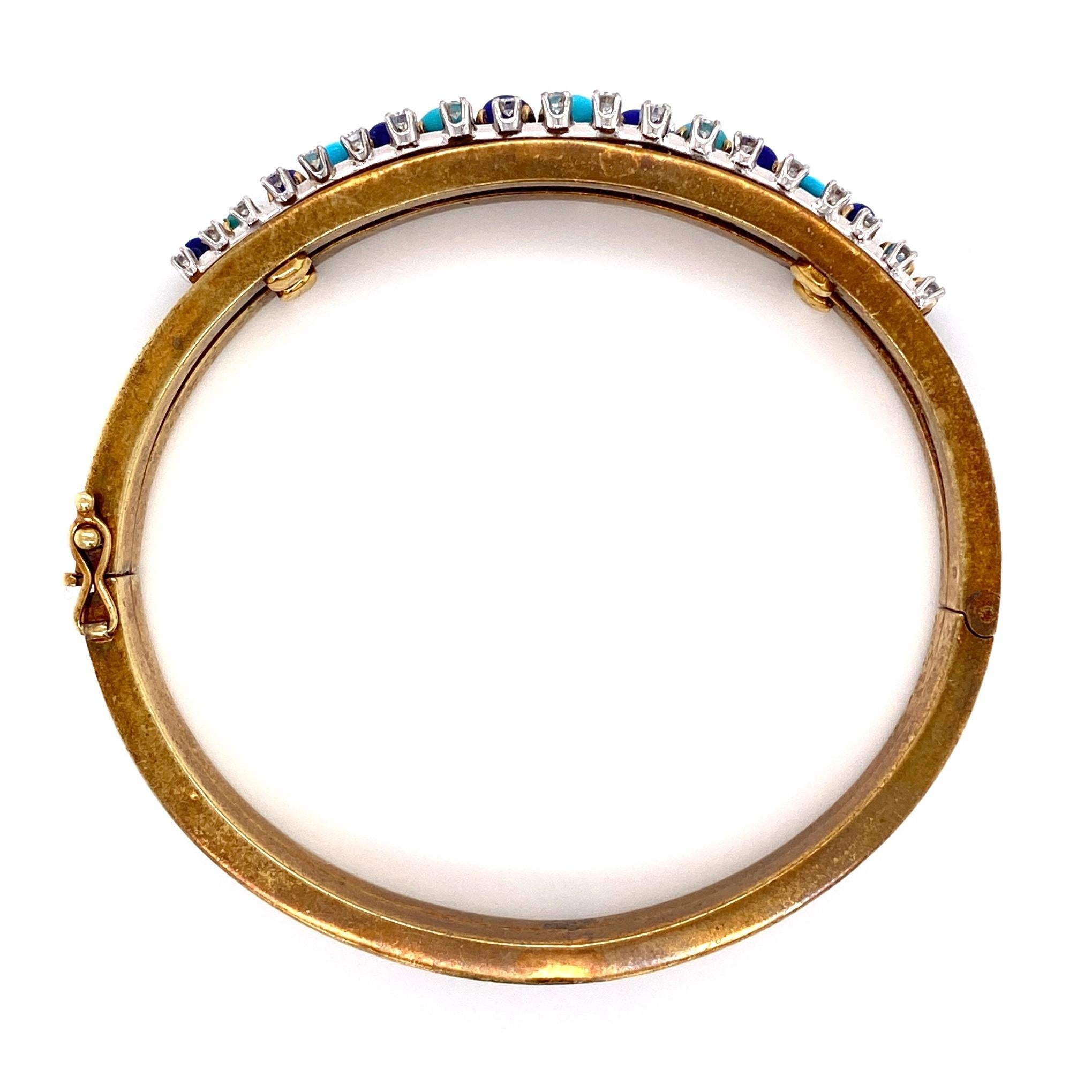 Turquoise Lapis Lazuli and Diamond Bangle Bracelet Estate Fine Jewelry 1