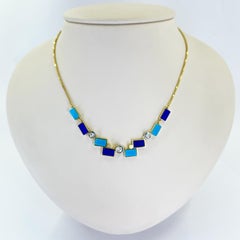 Turquoise, Lapis Lazuli, and Diamond Necklace in Yellow Gold and Platinum