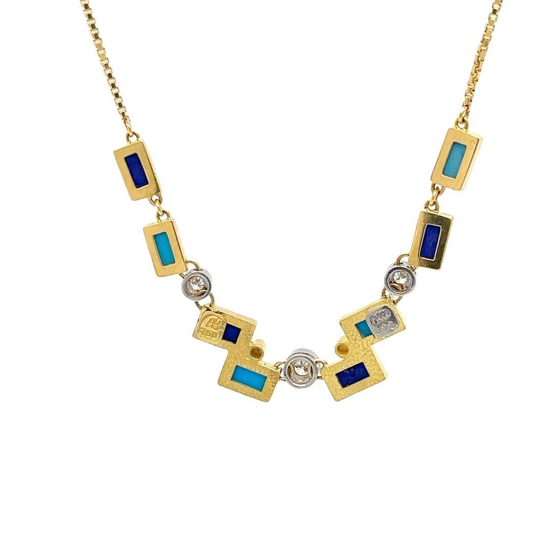 Collana di turchesi, lapislazzuli e diamanti in oro giallo e platino In condizioni buone in vendita a Coral Gables, FL