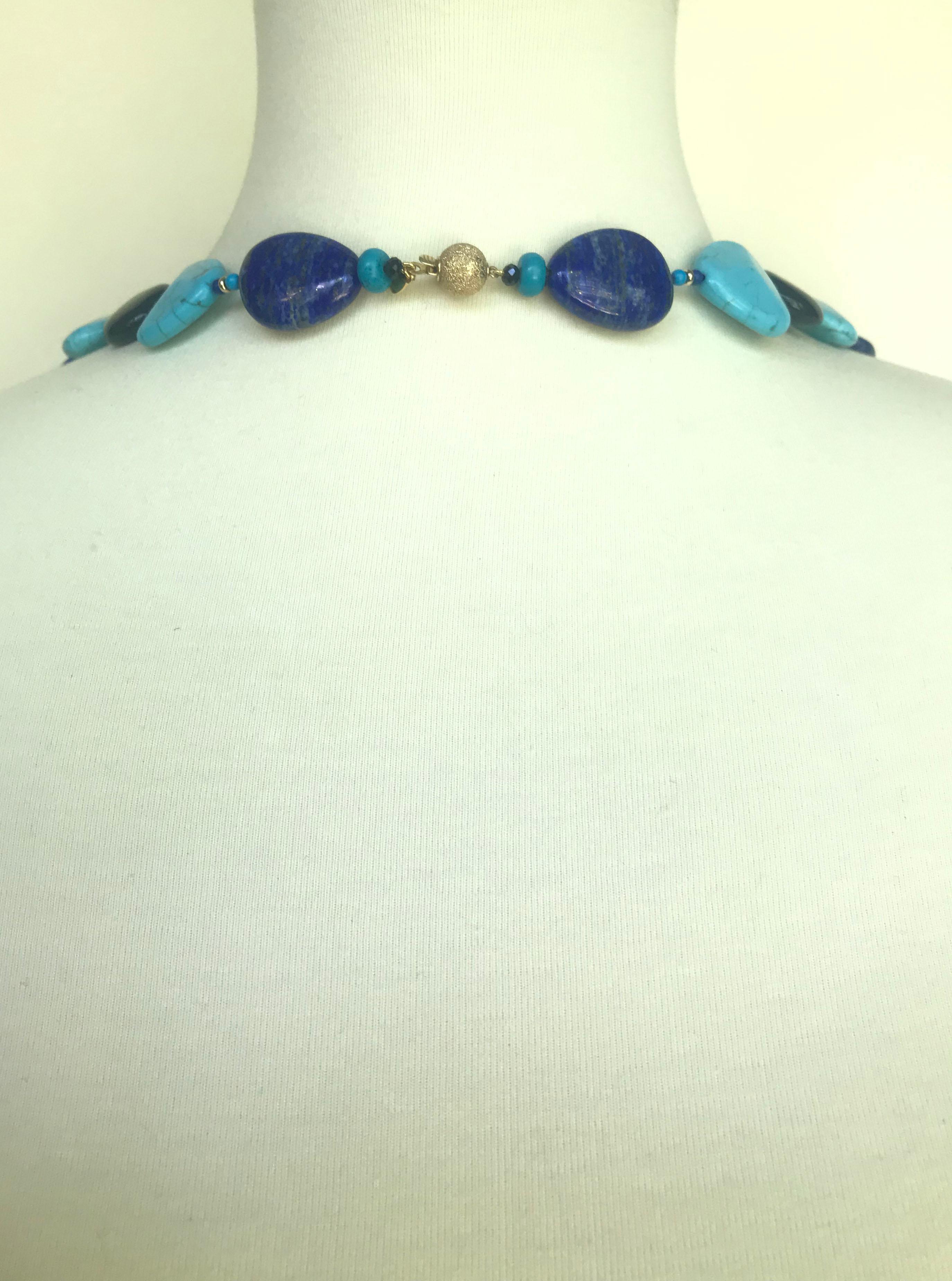 Marina J Turquoise, Lapis Lazuli and  Onyx Long Necklace with 14 K Yellow Gold  5