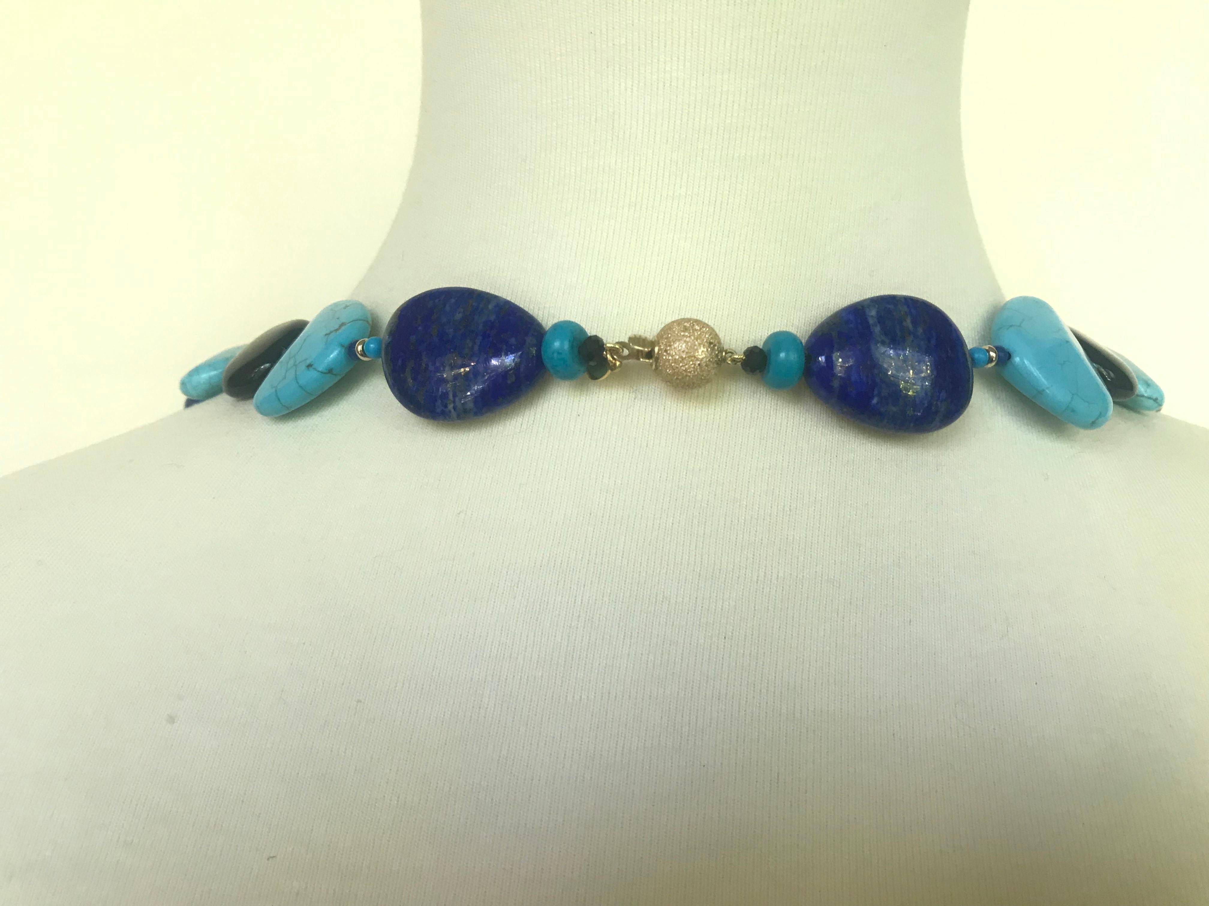 Marina J Turquoise, Lapis Lazuli and  Onyx Long Necklace with 14 K Yellow Gold  3