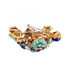 Turquoise Lapis Lazuli Diamond Yellow Gold Brooch