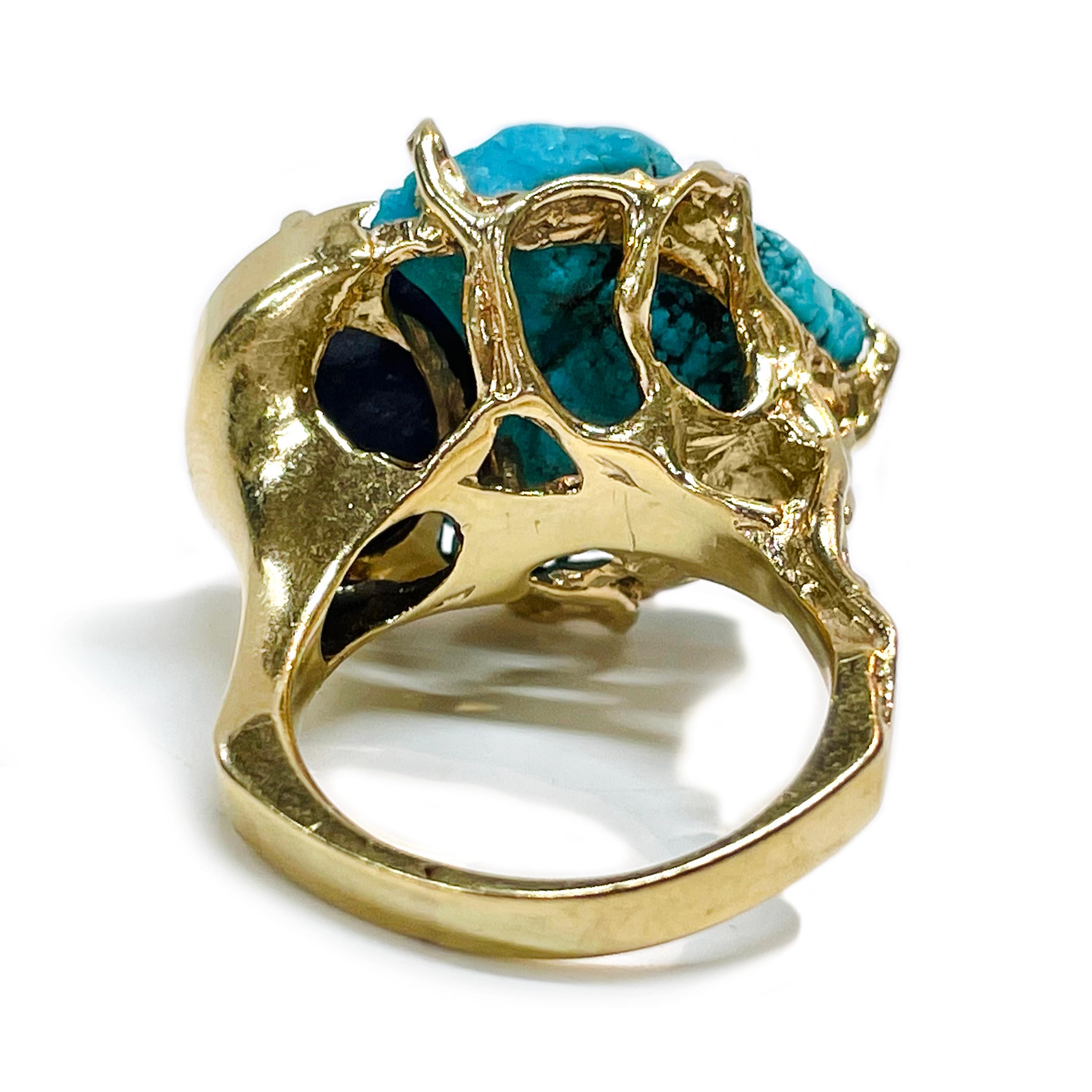 Retro Turquoise Lapis Lazuli Free-Form Cocktail Ring For Sale