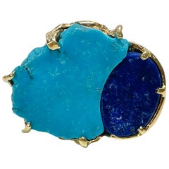 Turquoise Lapis Lazuli Free-Form Cocktail Ring Gena Rowlands