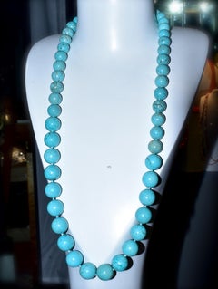Turquoise Large Bead Long Necklace with Rare Tibetan Natural Turquoise