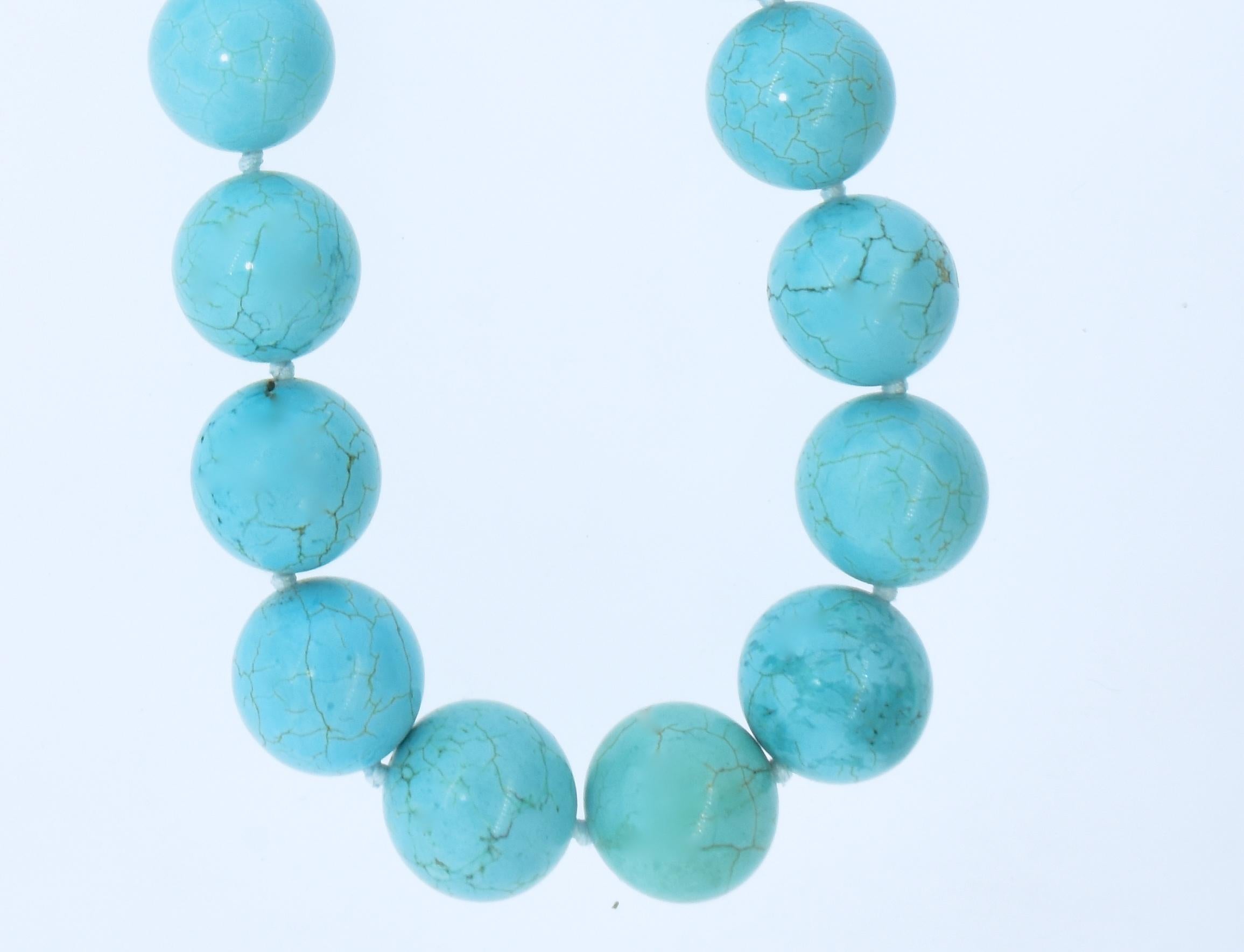 Contemporary Turquoise Large Bead Long Necklace with Rare Tibetan Natural Turquoise