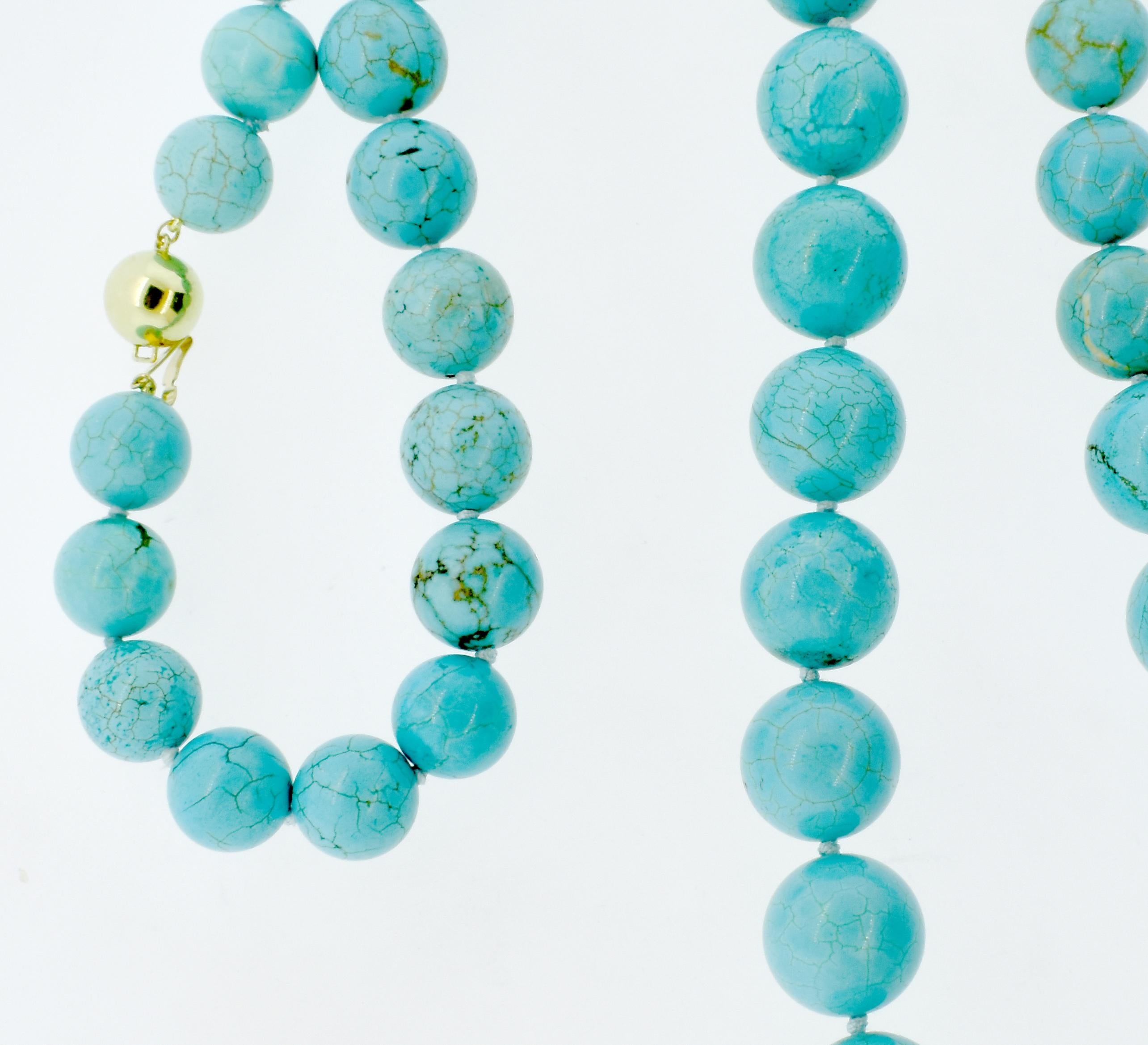 Turquoise Large Bead Long Necklace with Rare Tibetan Natural Turquoise In Excellent Condition In Aspen, CO