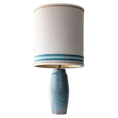 Turquoise Lava Glazed Ceramic Table Lamp, Custom Silk Lampshade by R. Houben