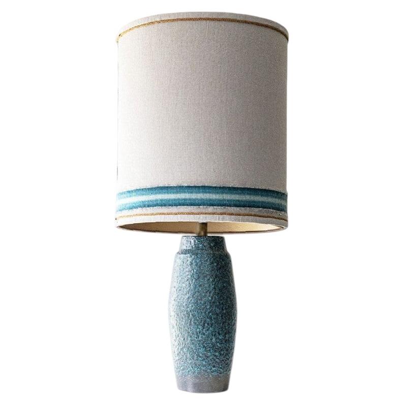 Turquoise Lava Glazed Ceramic Table Lamp, Custom Silk Lampshade by R. Houben