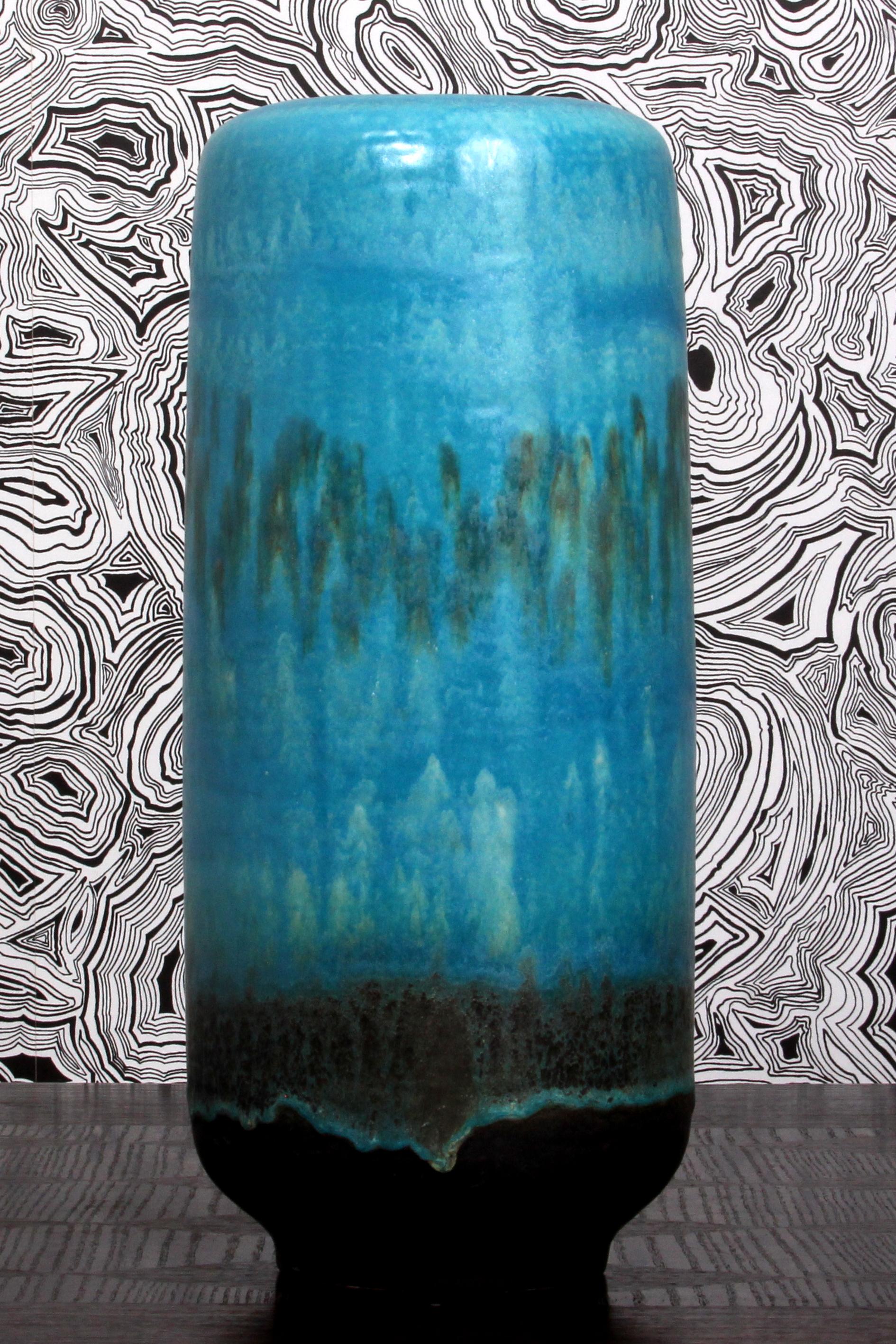turquoise lava glazed RUSCHA FLOOR VASE 60s 70s  hand-thrown marked G.- 863-40  For Sale 8