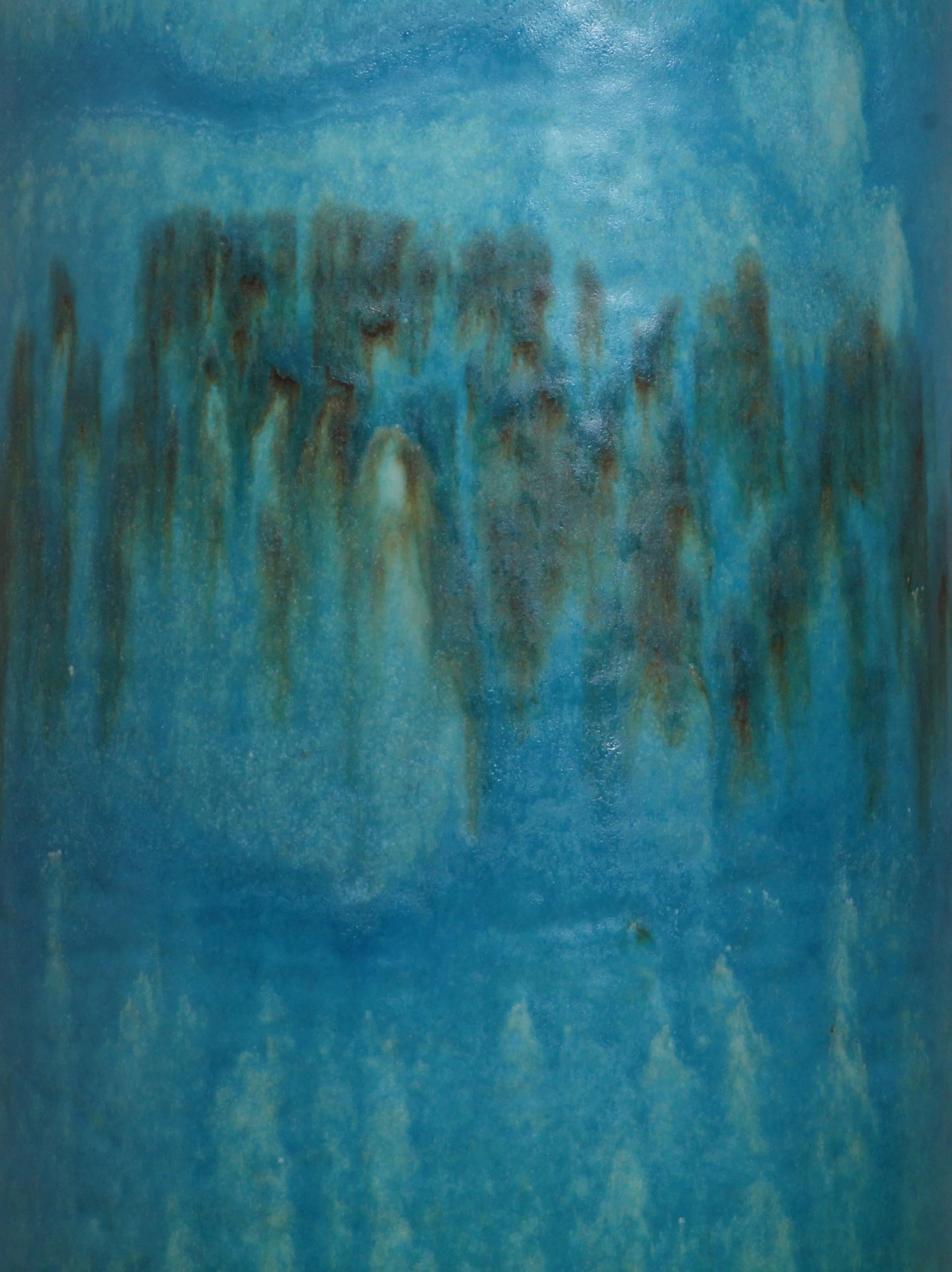 Mid-Century Modern turquoise lava glazed RUSCHA FLOOR VASE 60s 70s  hand-thrown marked G.- 863-40  For Sale