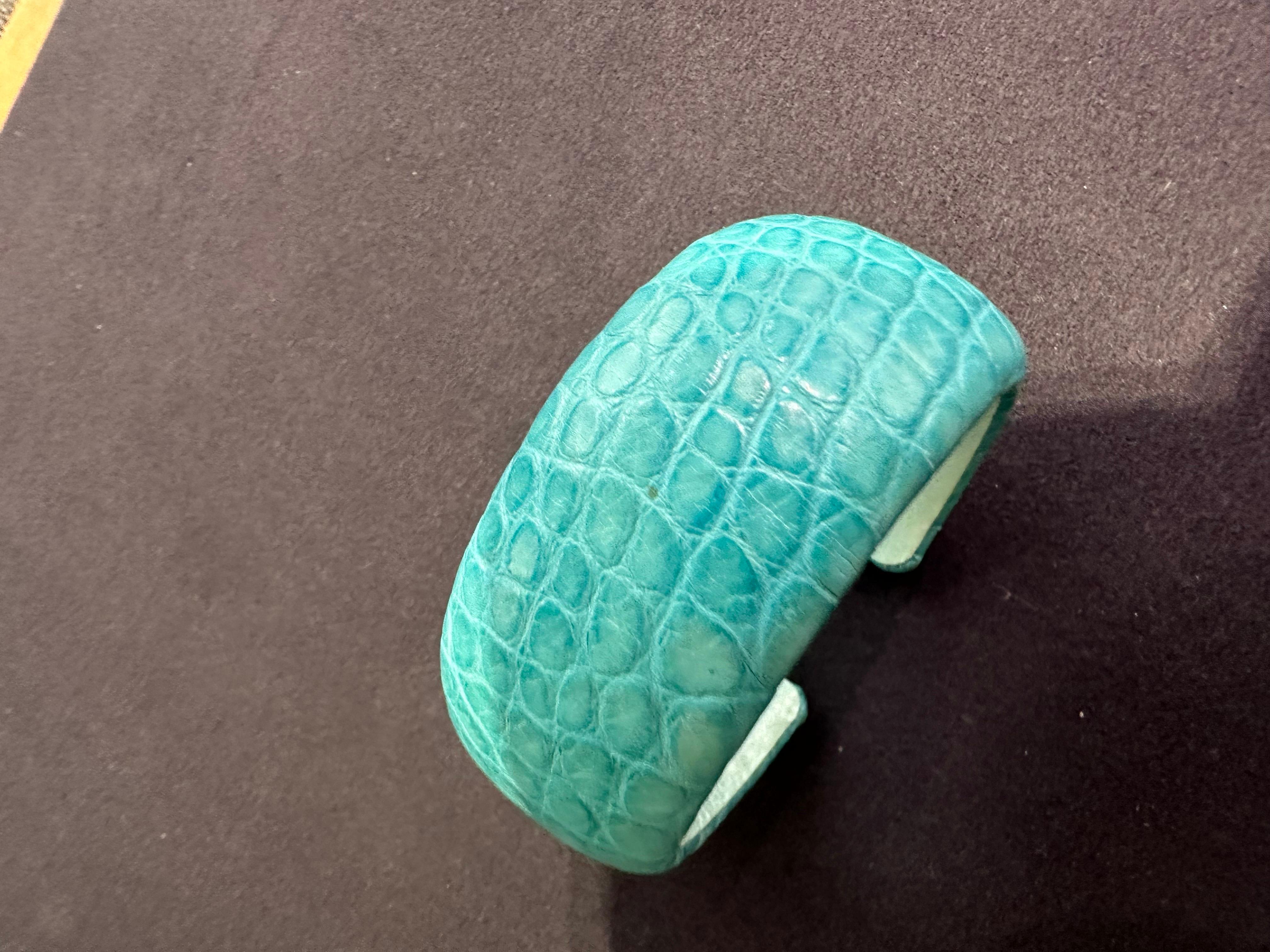 Artisan Turquoise Leather Cuff Bracelet For Sale