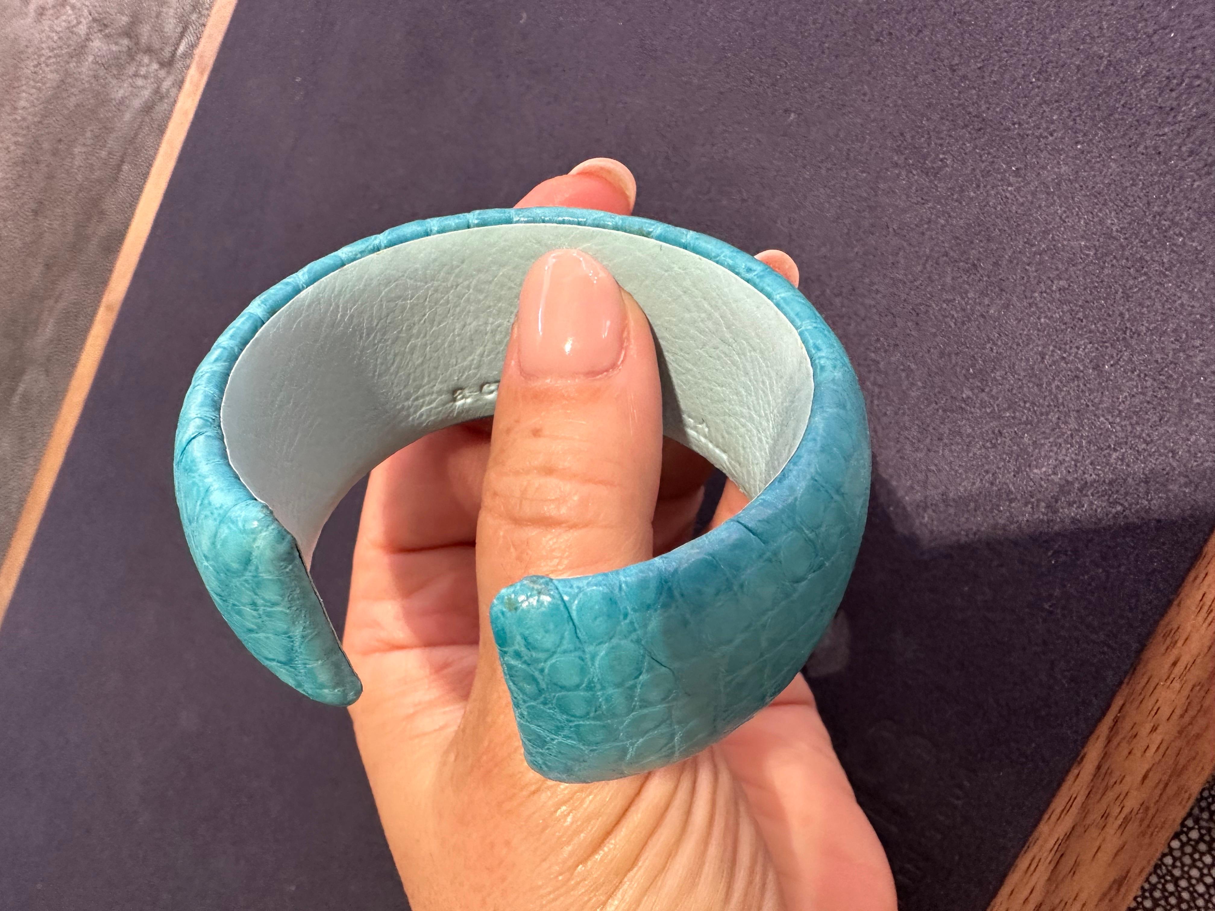 Turquoise Leather Cuff Bracelet For Sale 2