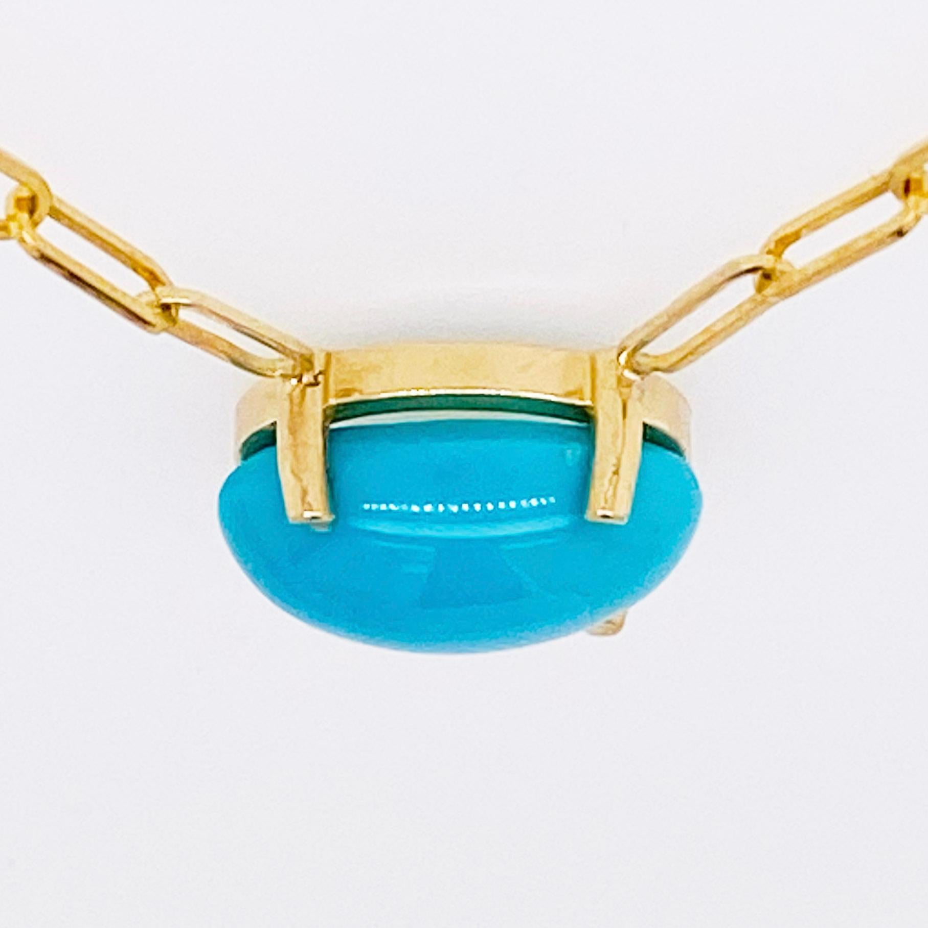 Türkisfarbene Gliederhalskette, 14K Gold Büroklammerkette, Papierklammer-Halskette, Anhänger Damen im Angebot