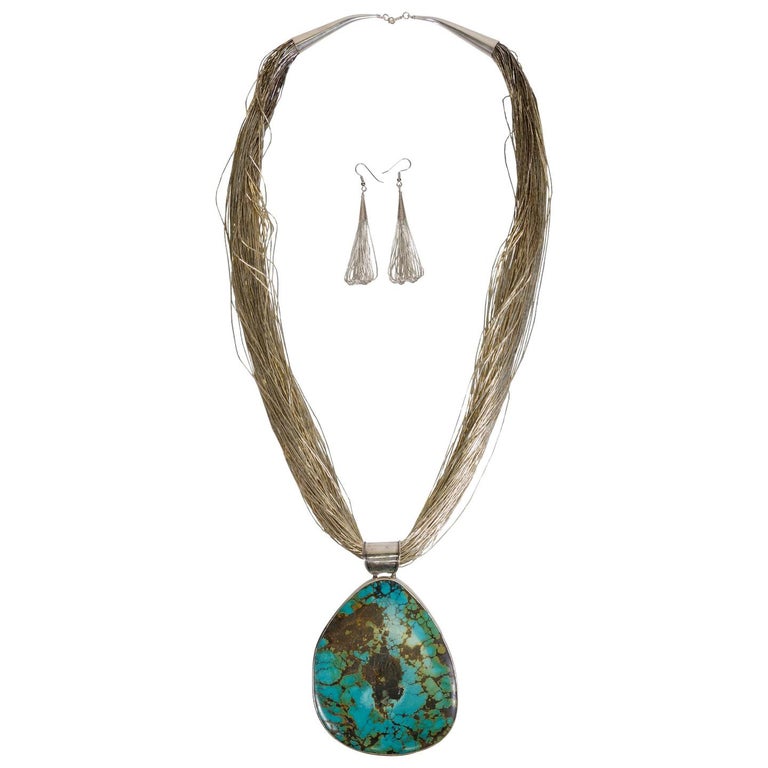 Turquoise Liquid Silver Necklace and Earrings For Sale at 1stDibs | 100 ...