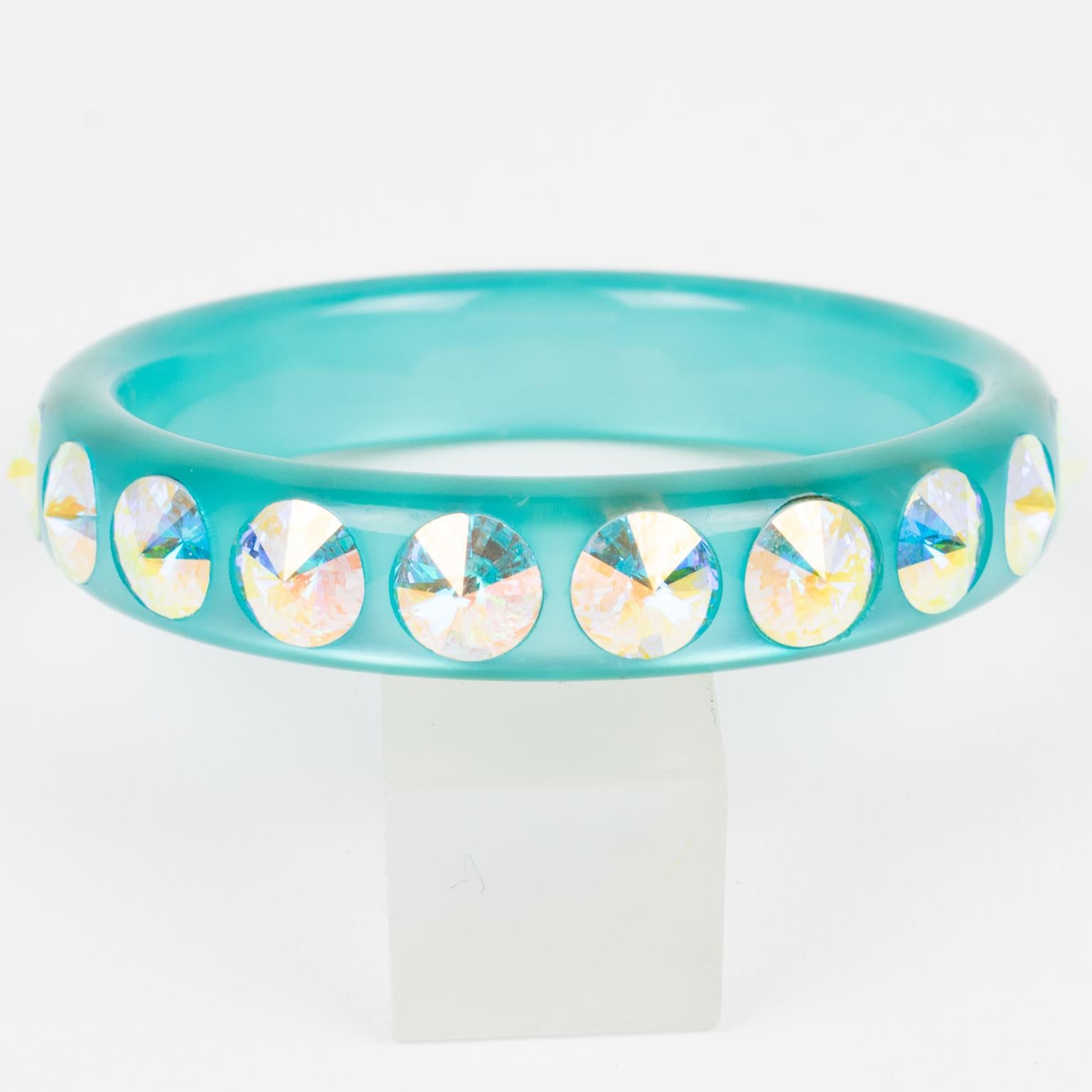 Bracciale Bangle in lucite turchese con strass AB in vendita 2