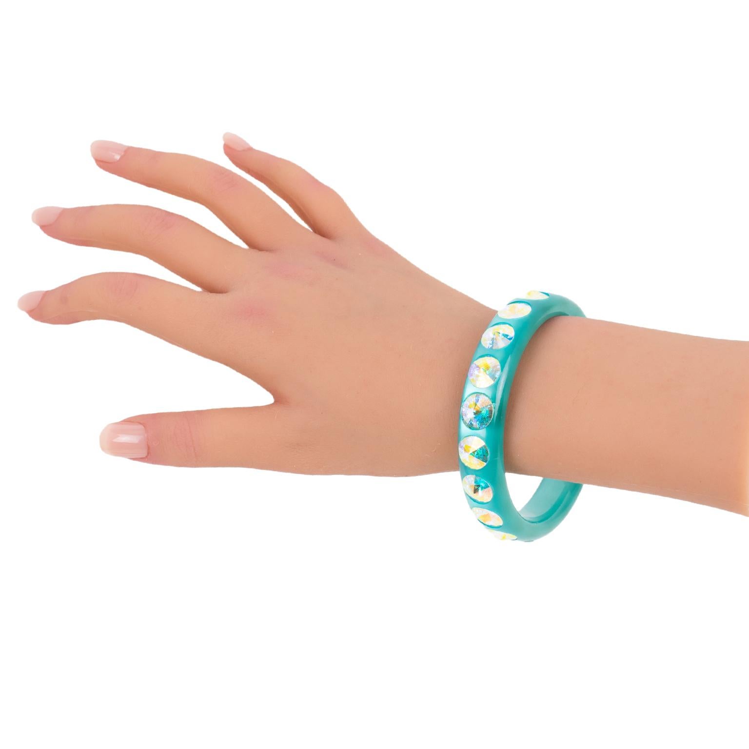 Bracciale Bangle in lucite turchese con strass AB in vendita 3