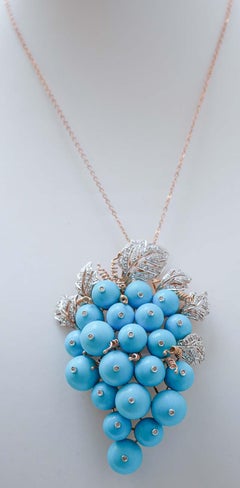 Magnesite, Diamonds, Rose Gold and Silver Bunch Brooch.