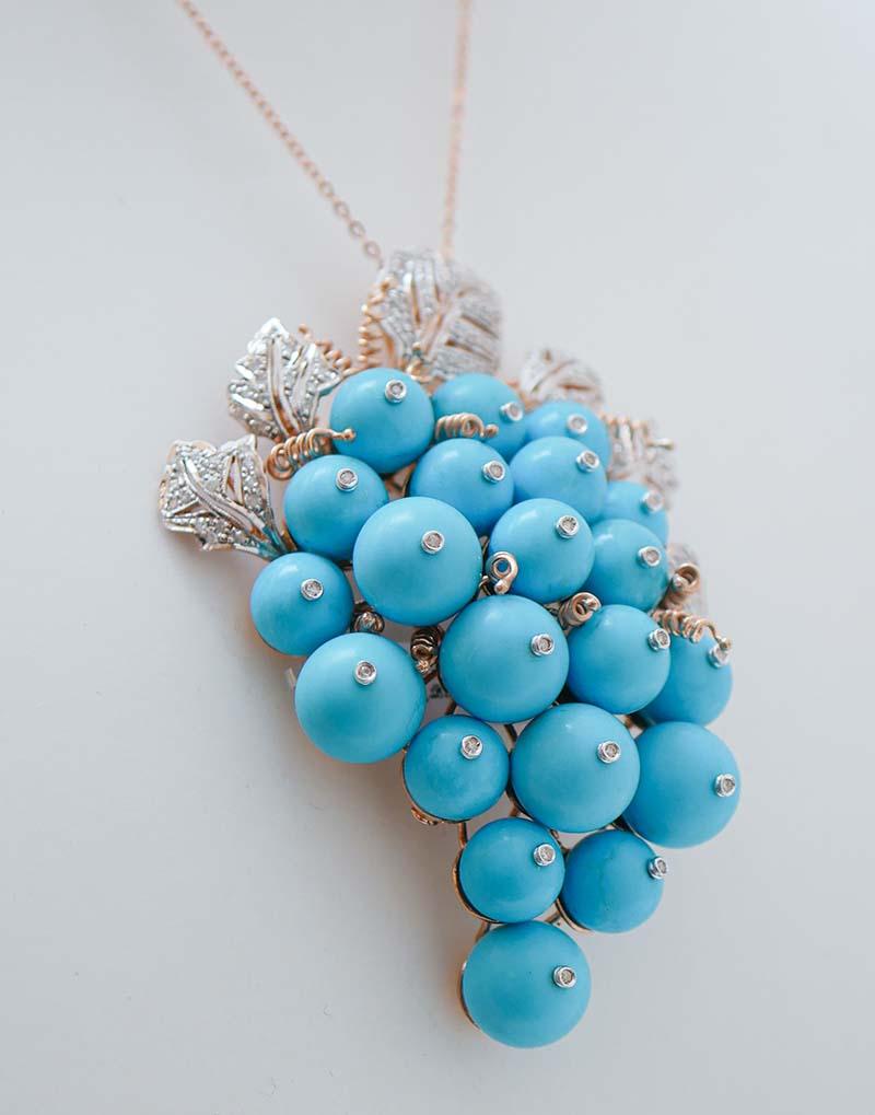 Rétro Spilla a grappolo in magnesite, diamanti, oro rosa e argento. in vendita