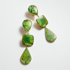 Turquoise Magnifique goutte longue  Boucles d'oreilles  et or 18k