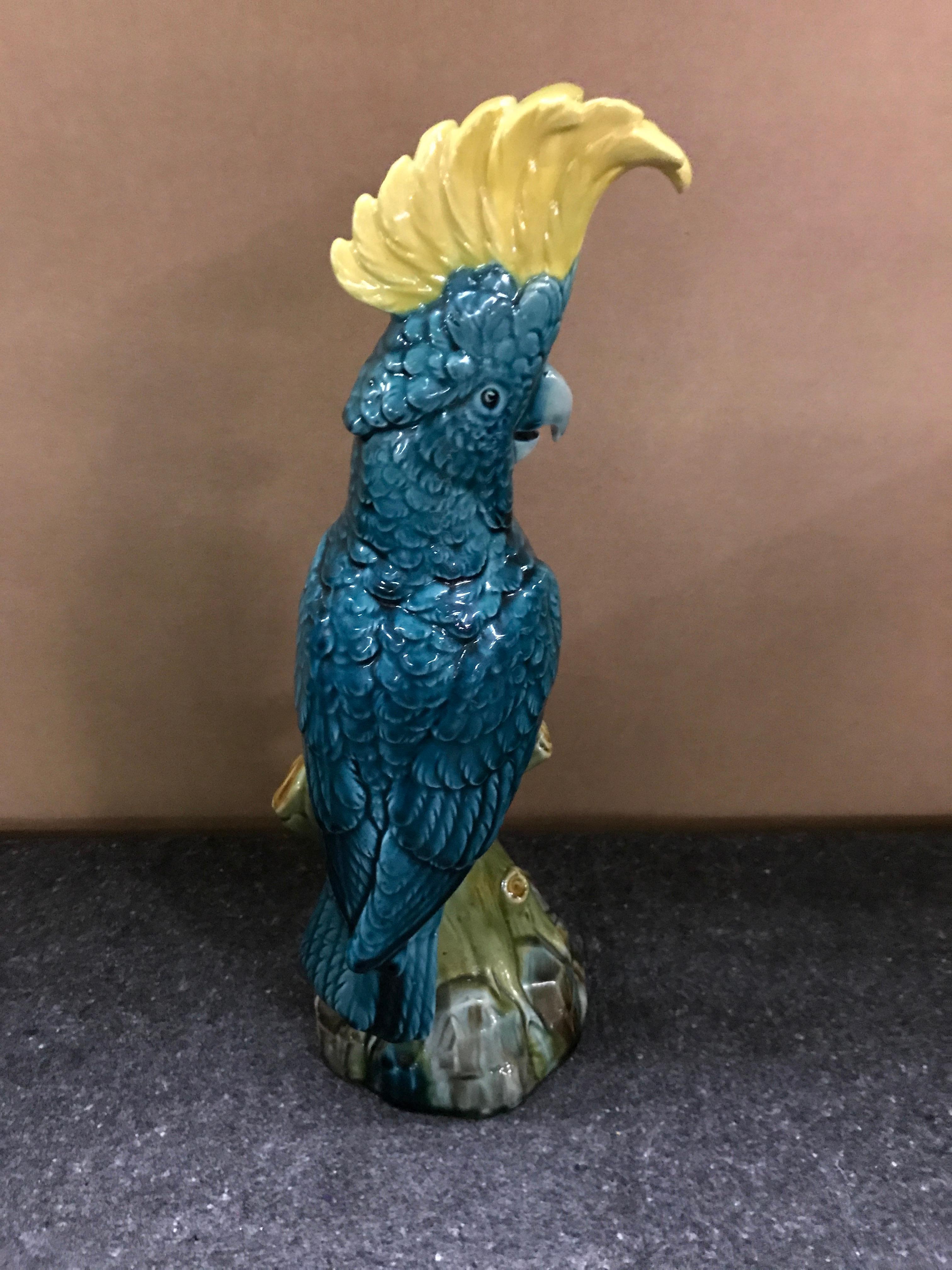 High Victorian Turquoise Majolica Cockatoo by Mintons