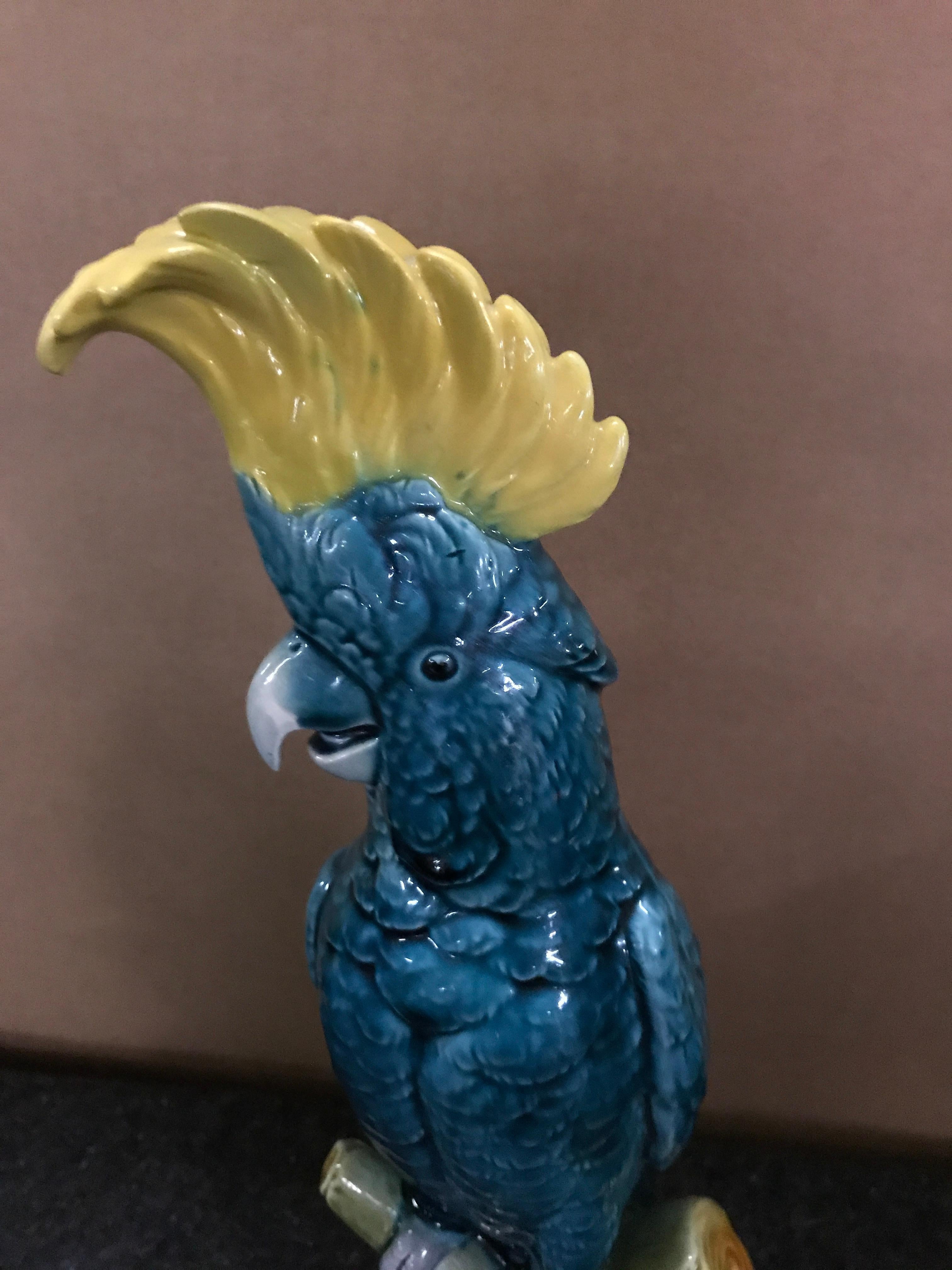 Turquoise Majolica Cockatoo by Mintons In Good Condition In West Palm Beach, FL