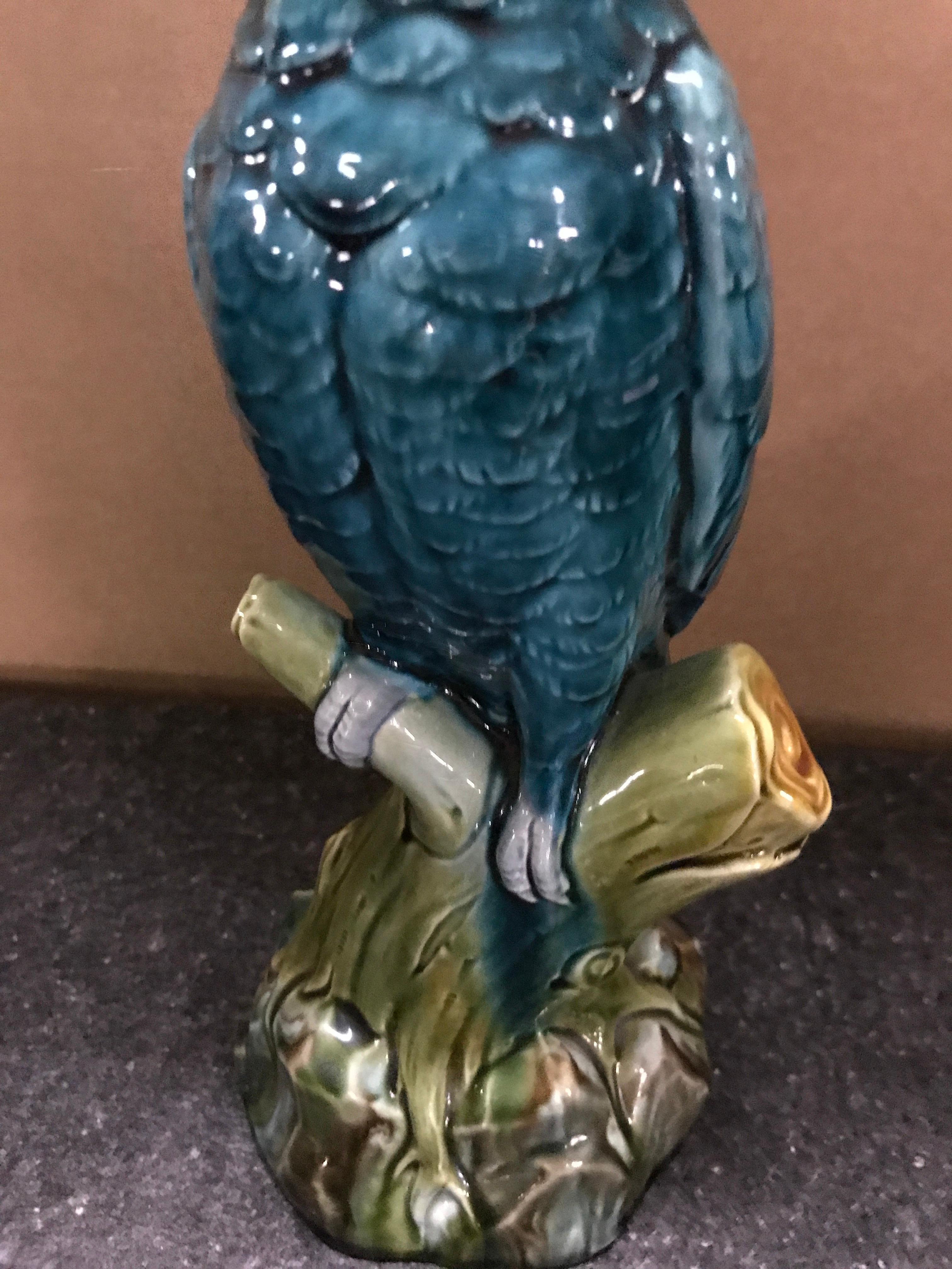 20th Century Turquoise Majolica Cockatoo by Mintons