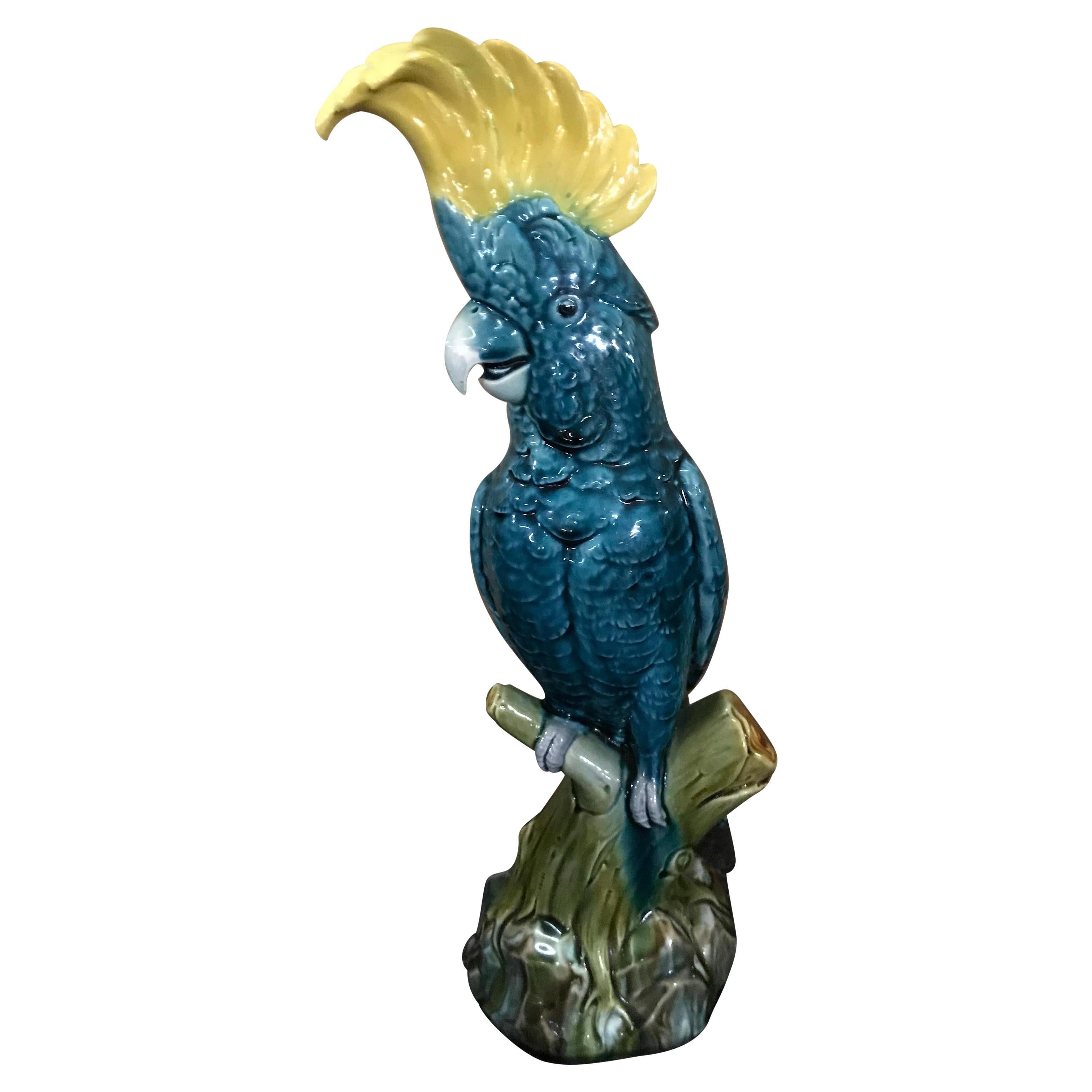 Turquoise Majolica Cockatoo by Mintons