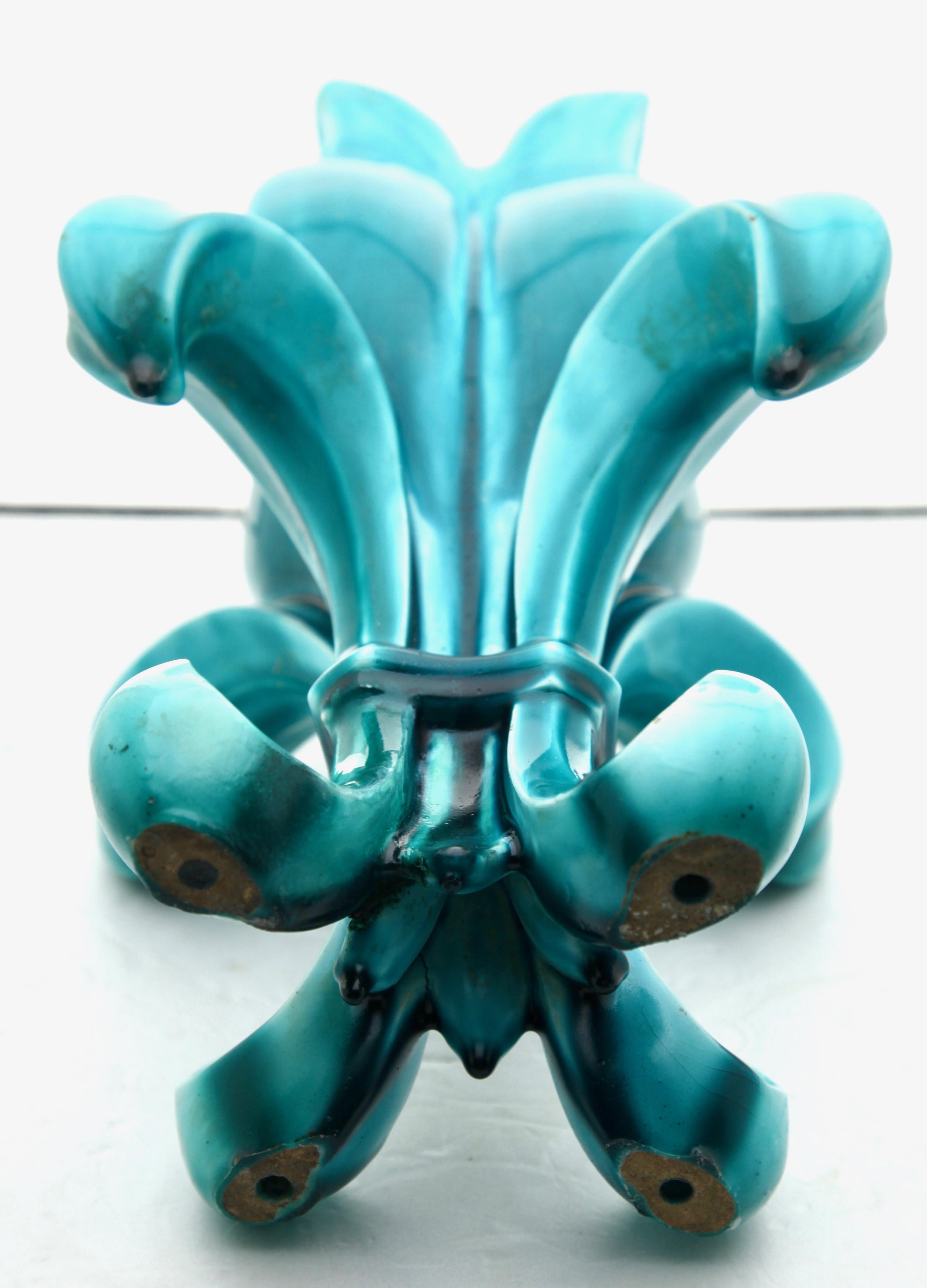 Turquoise Majolica Fleur Lys Double Jerome Massier Vallauris 1