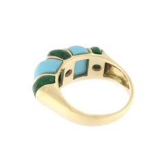 Anello cocktail in oro giallo 18 carati con turchese e malachite