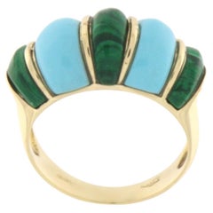 Turquoise Malachite 18 Karat Yellow Gold Cocktail Ring