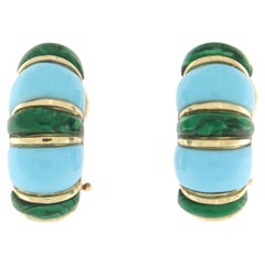 Turquoise Malachite 18 Karat Yellow Gold Stud Earrings