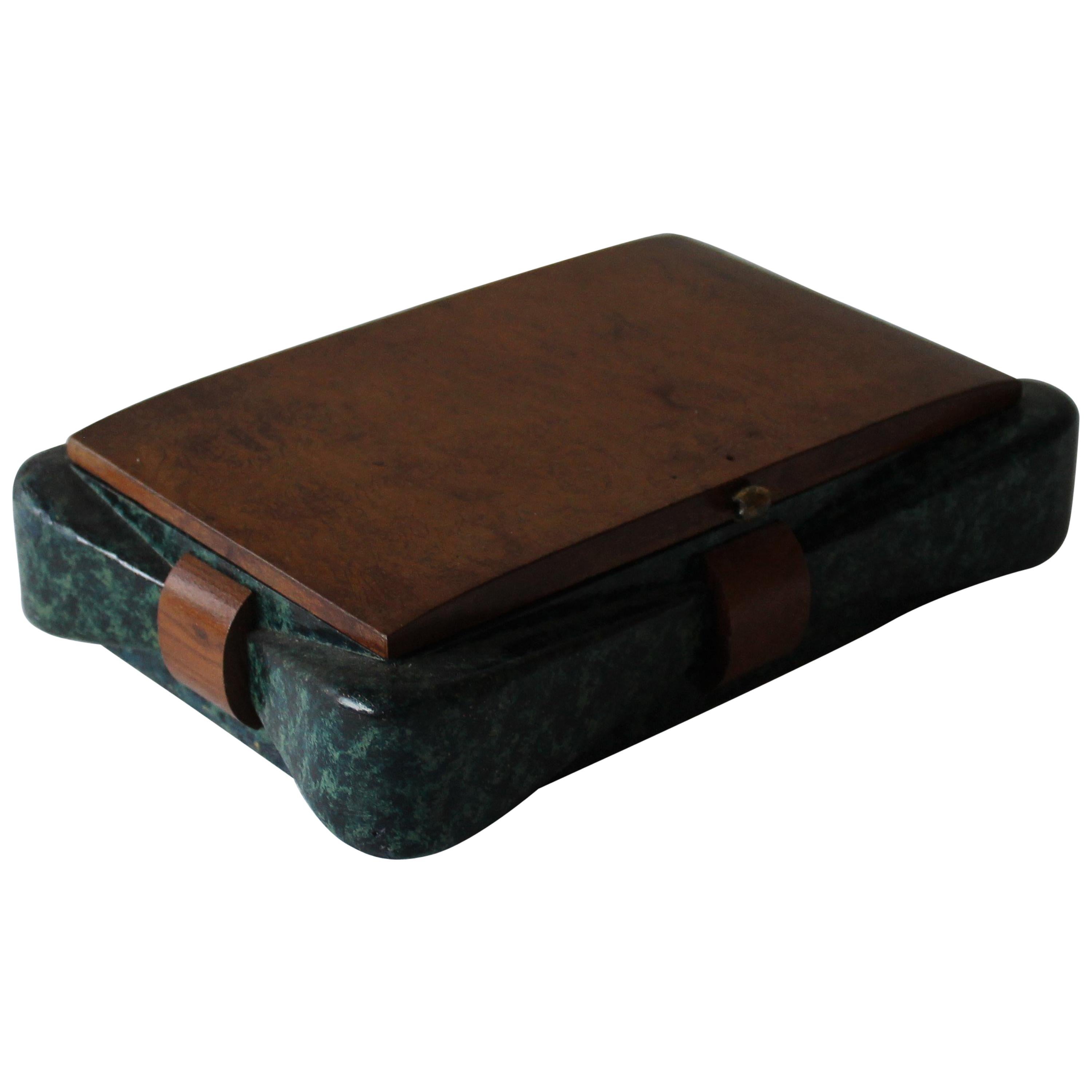 Turquoise Marbled Wood and Naturel Wood Box, 1940s For Sale