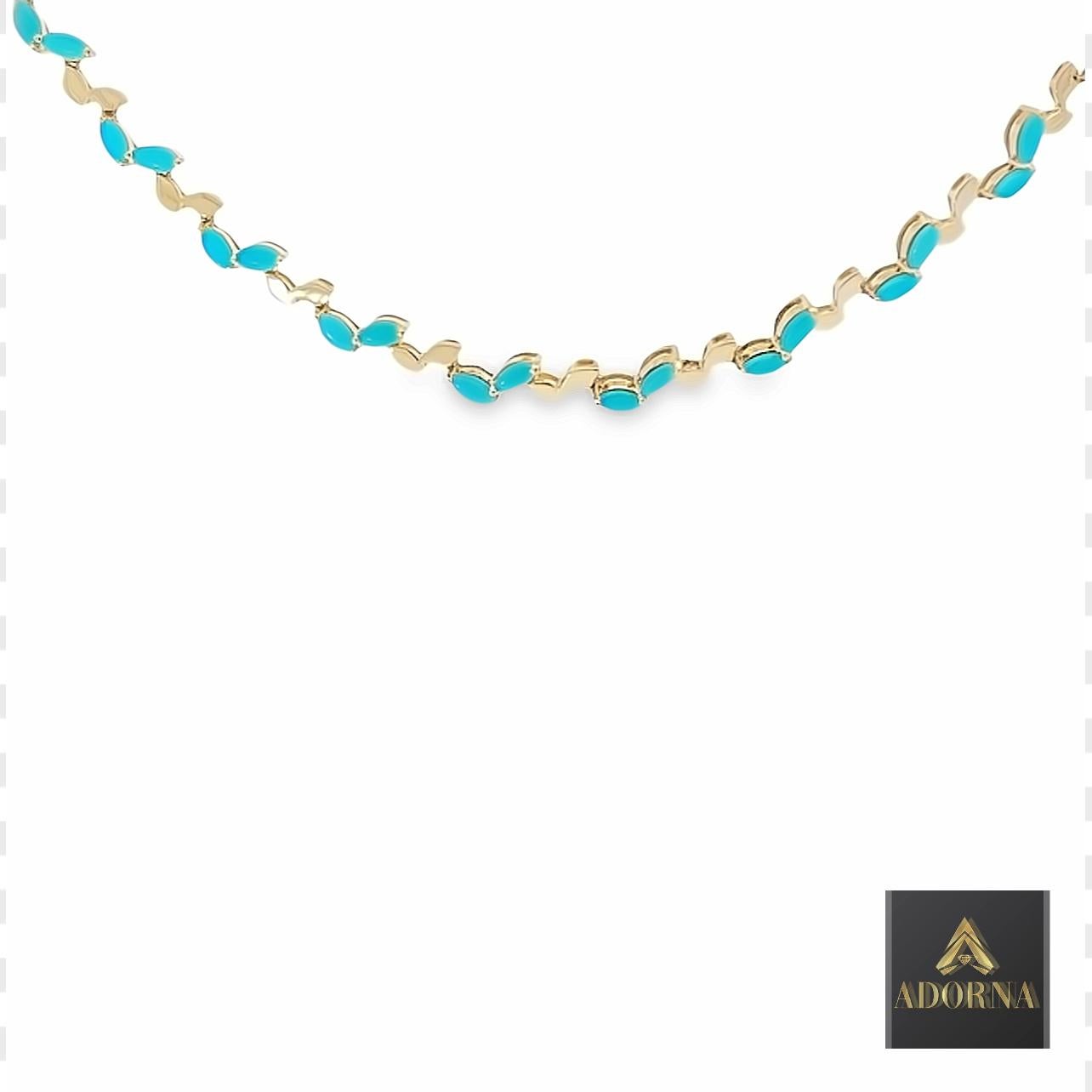 Türkis Marquise 14K (oder 18k auf Anfrage) Gelbgold Blattmotiv Halskette im Zustand „Neu“ im Angebot in Los Angeles, CA