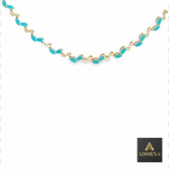 Turquoise Marquise 14K (or 18k upon request) Yellow Gold Leaf Motif Necklace