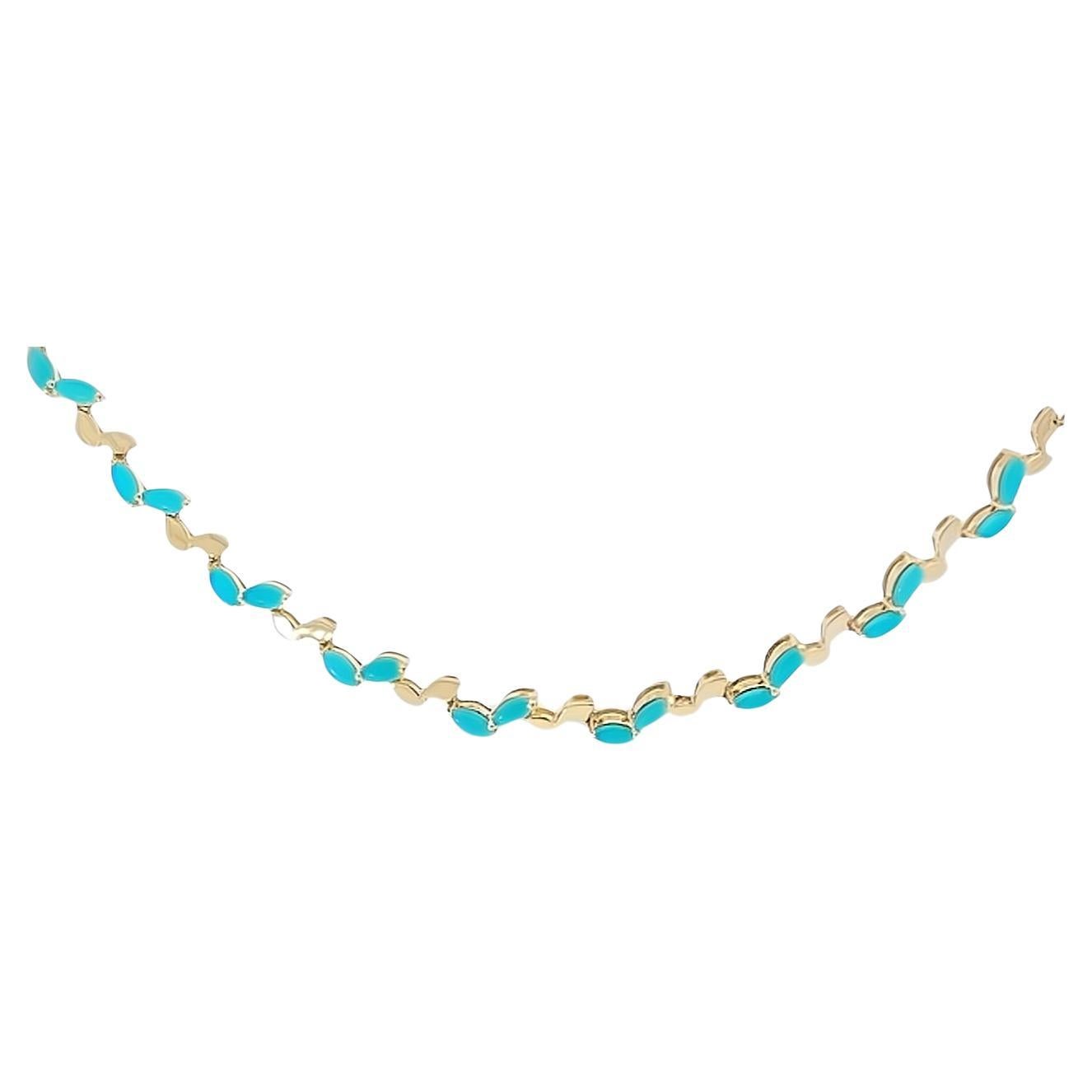 Turquoise Marquise 14K Yellow Gold Leaf Motif Necklace For Sale
