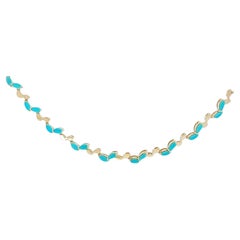 Turquoise Marquise 14K Yellow Gold Leaf Motif Necklace