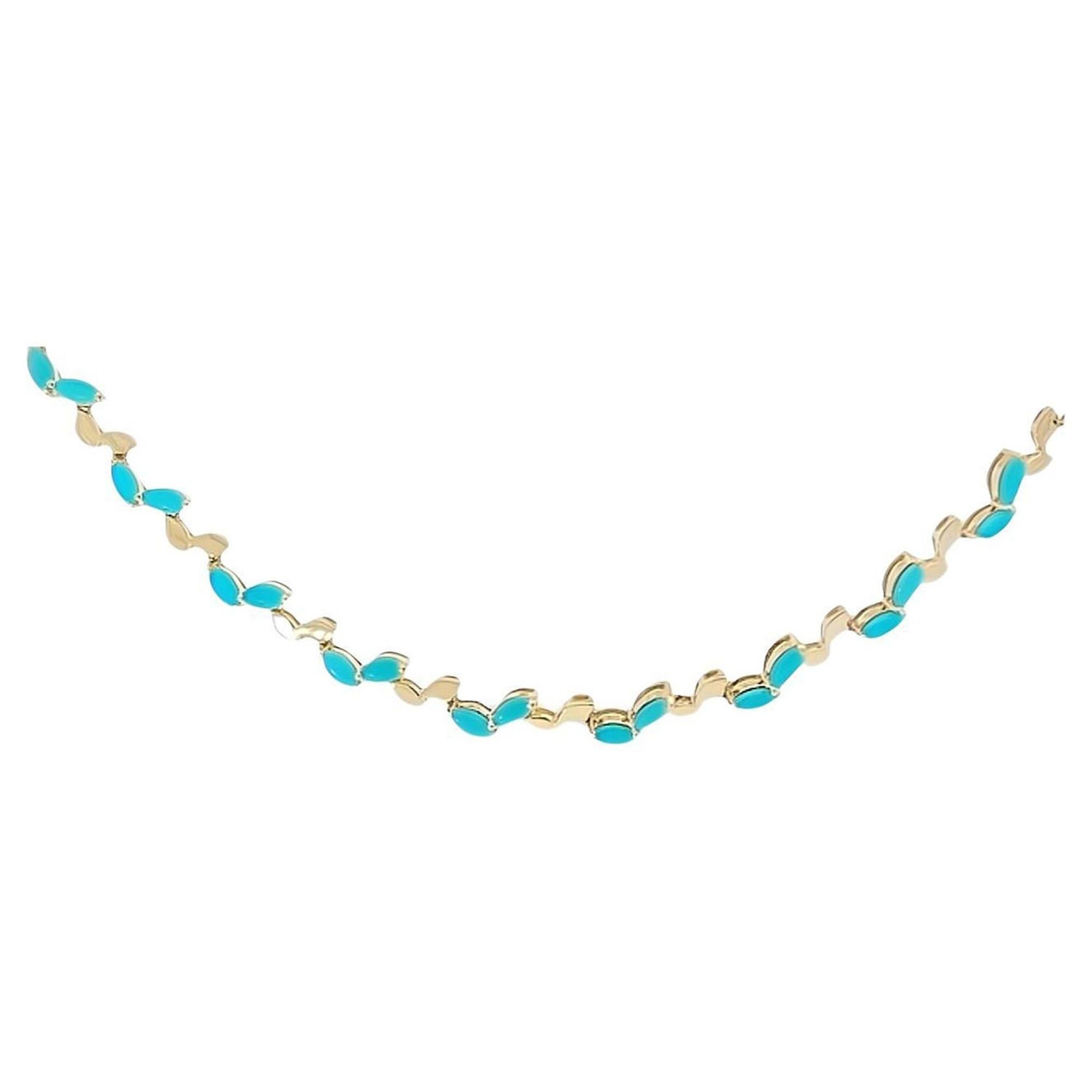 Collana con motivo a foglie in turchese marquise in oro giallo 14K in vendita