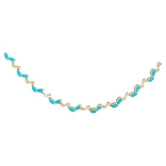 Turquoise Marquise 14K Yellow Gold Leaf Motif Necklace