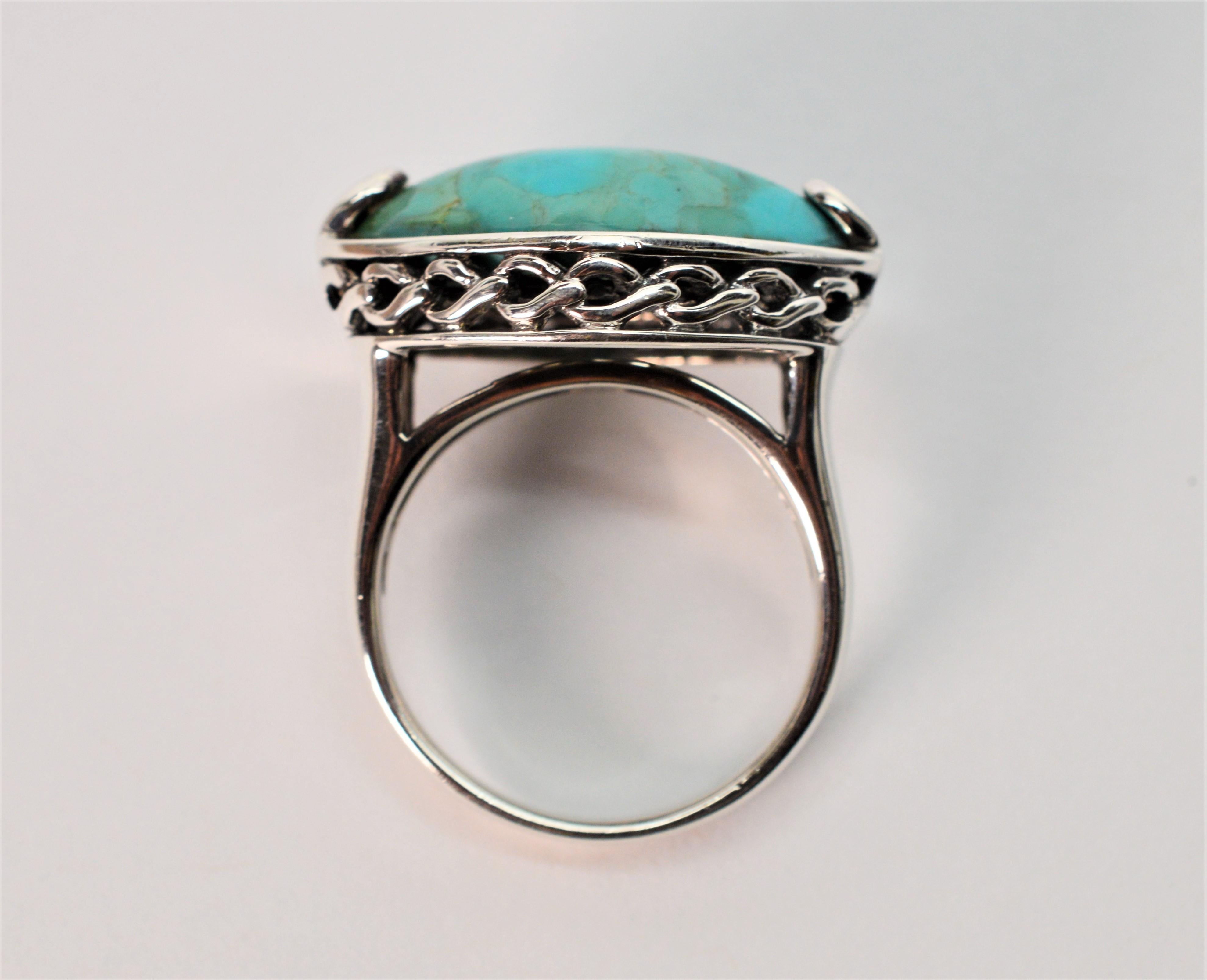 Marquise Cut Turquoise Marquise Cabochon Sterling Silver Ring