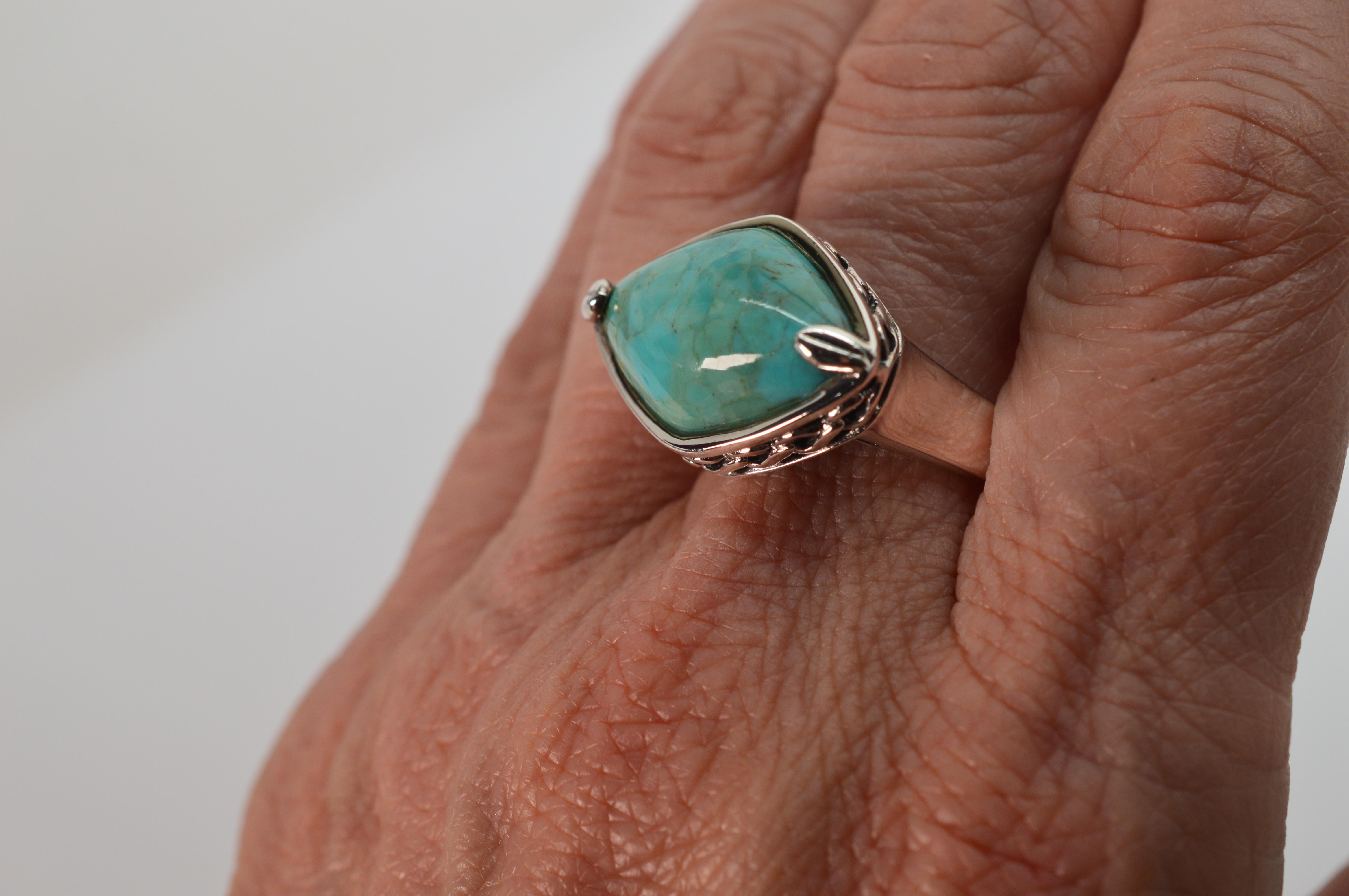 Women's or Men's Turquoise Marquise Cabochon Sterling Silver Ring