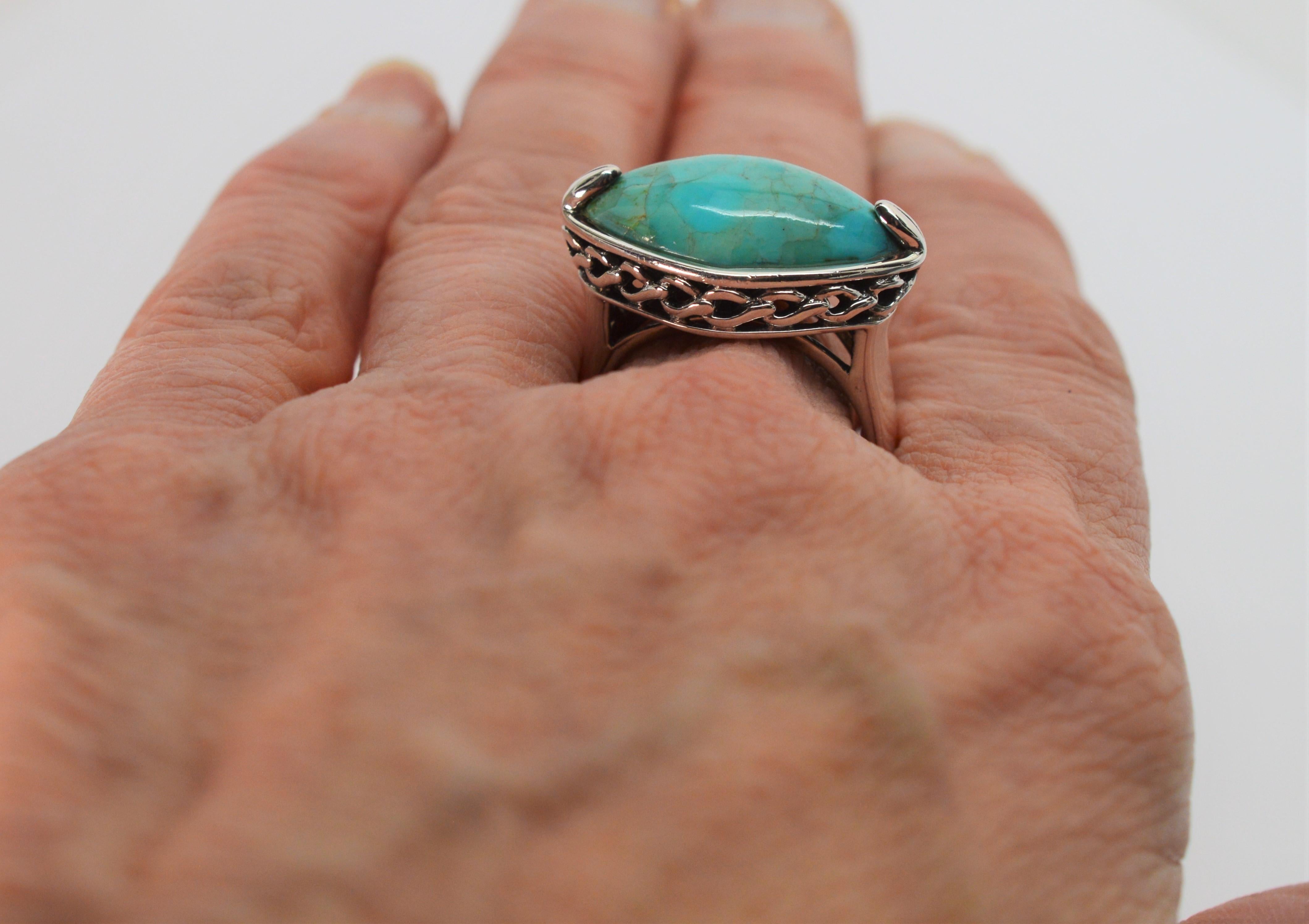Turquoise Marquise Cabochon Sterling Silver Ring 1