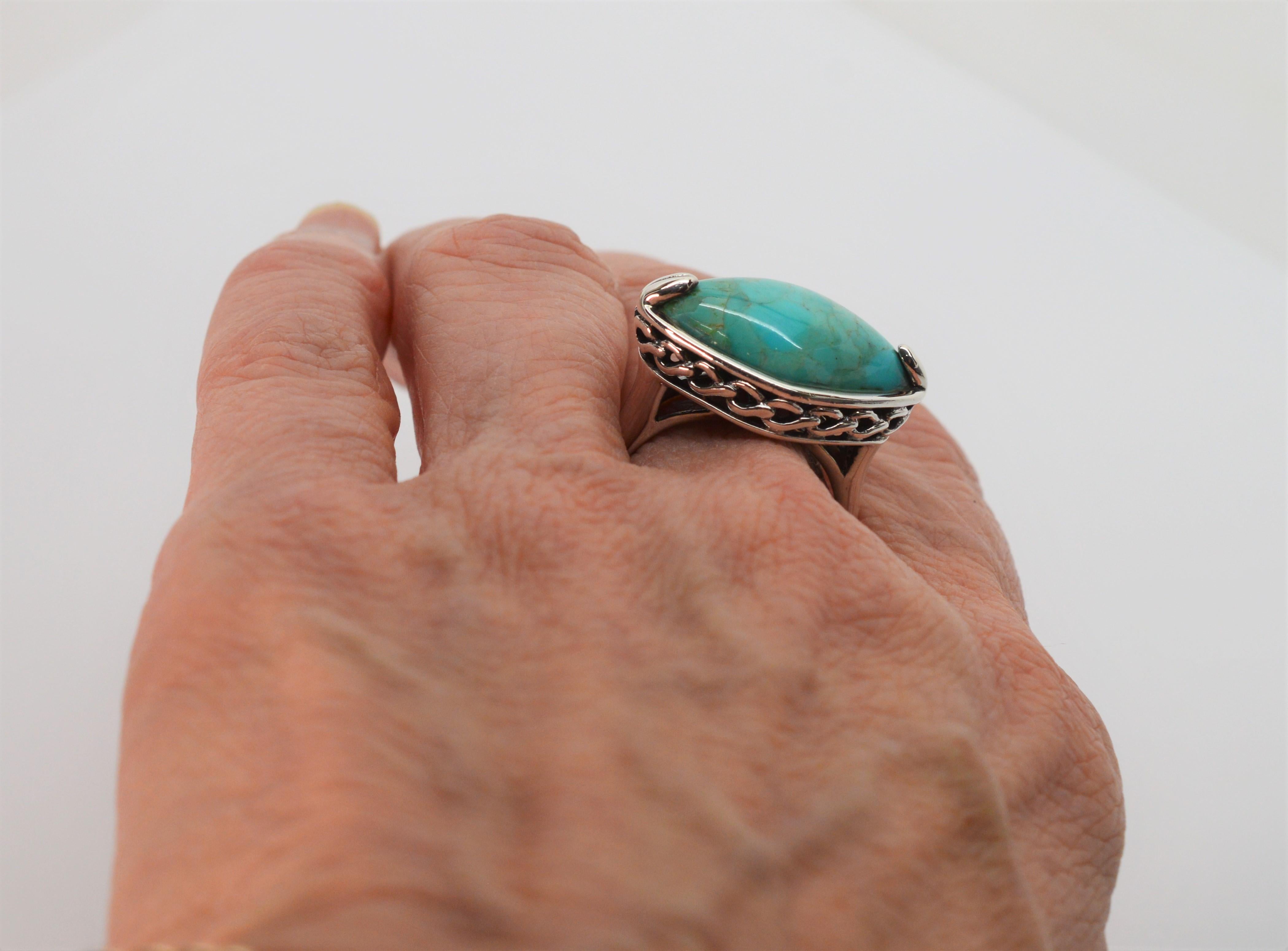 Turquoise Marquise Cabochon Sterling Silver Ring 2