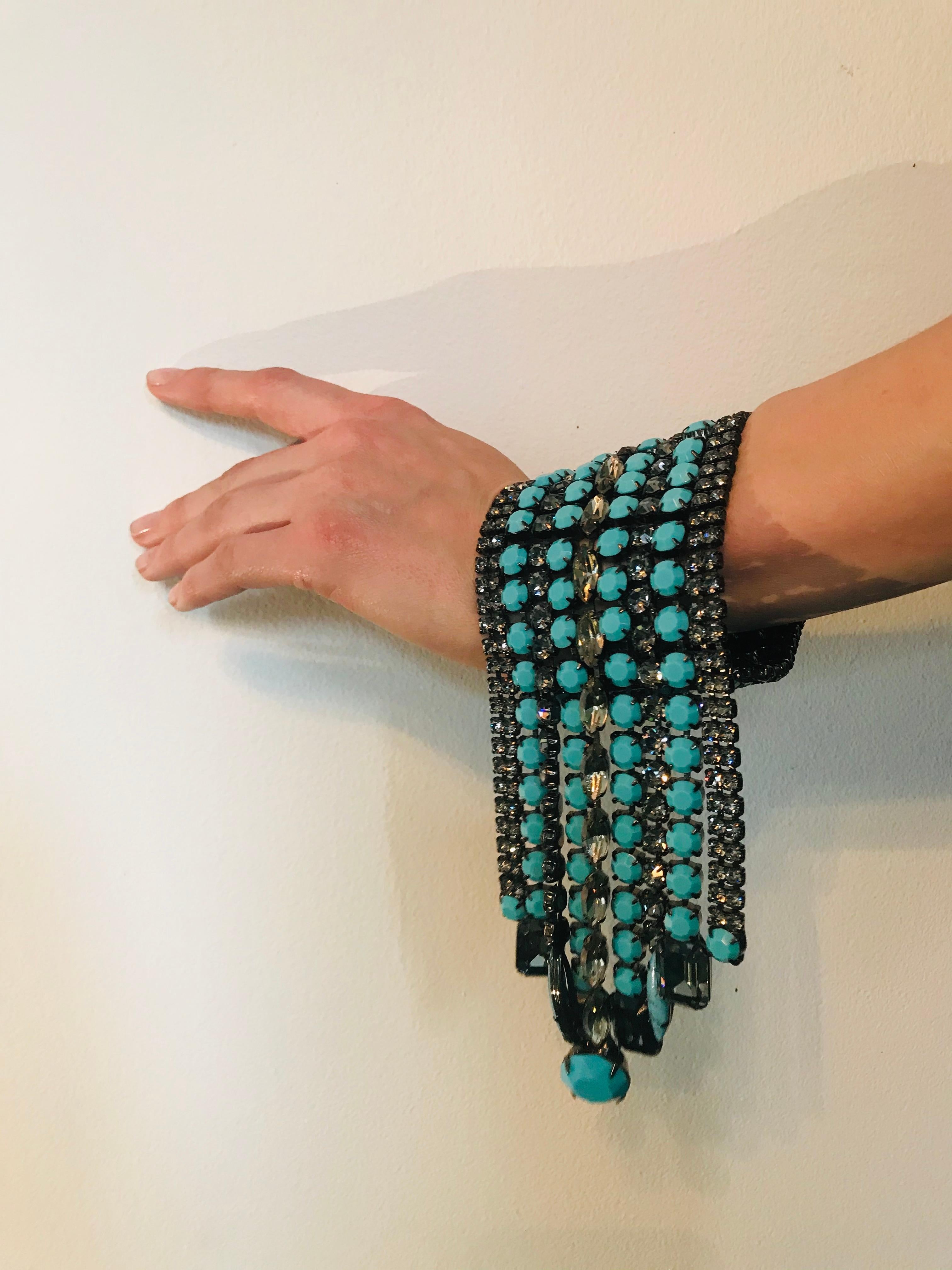 Turquoise Matrix and Black Diamond Austrian Crystal Fringe 