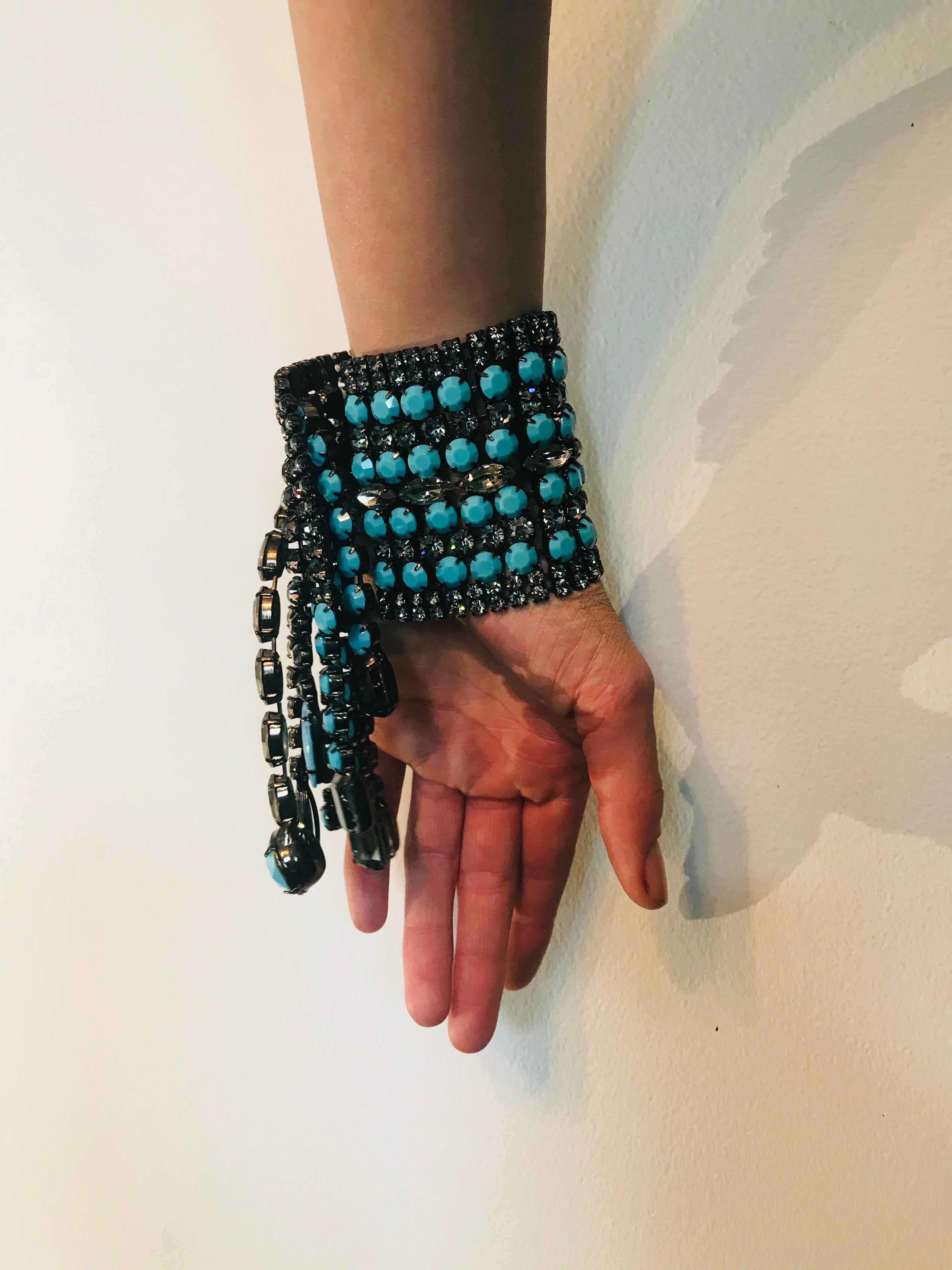 Turquoise Matrix and Black Diamond Austrian Crystal Fringe 