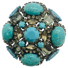 Turquoise Matrix and Black Diamond Austrian Crystal "Maltese Cross Brooch"