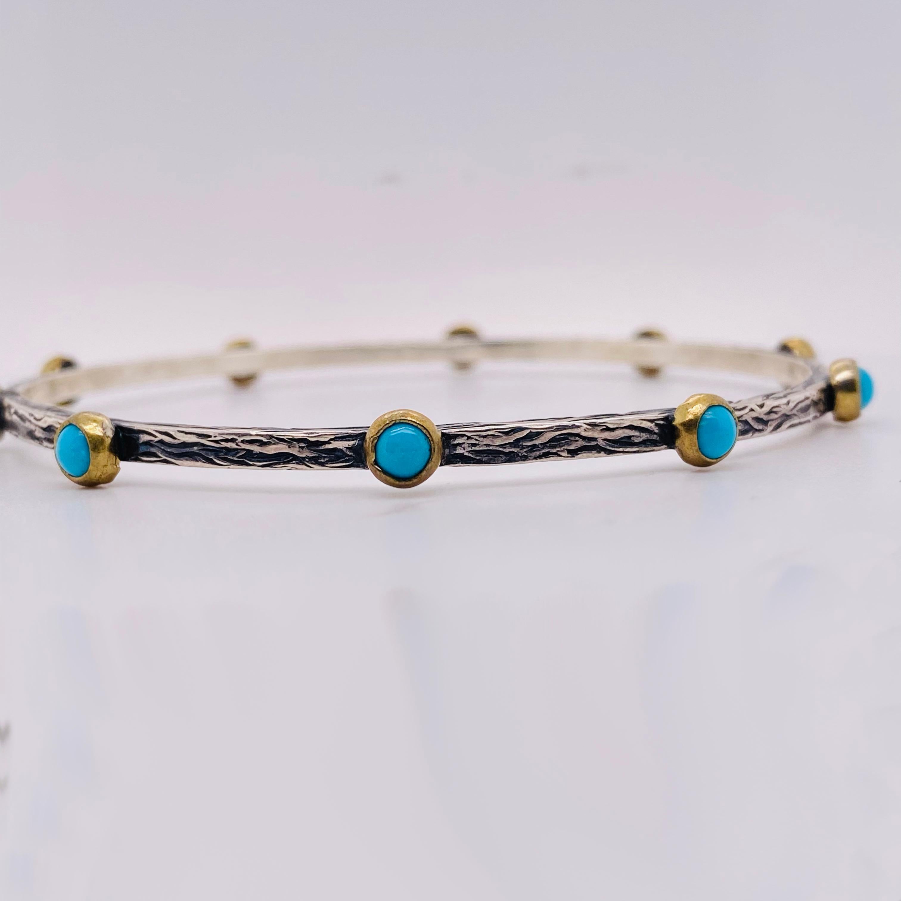 Artisan Turquoise Mixed Metal Bangle Bracelet 'only one' For Sale