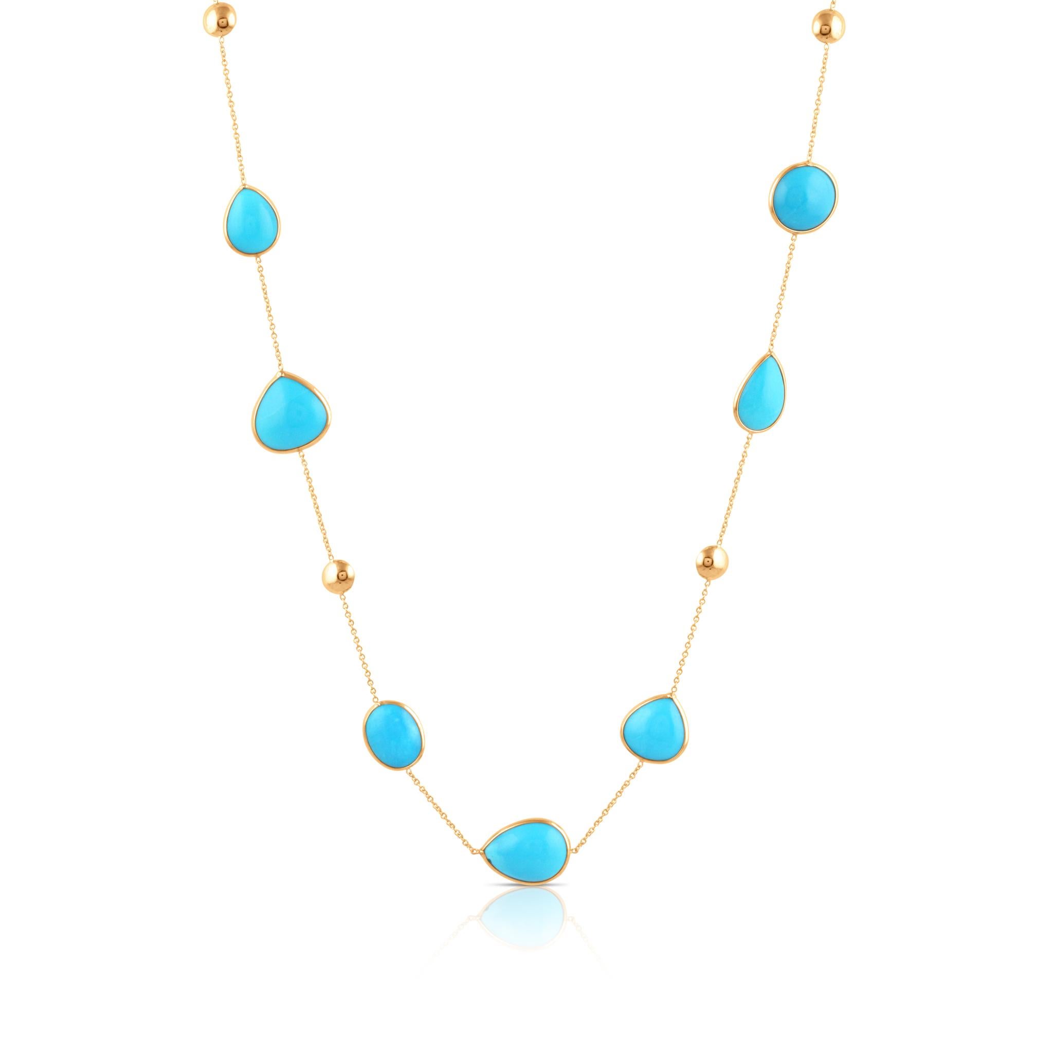 Tresor Beautiful Necklace features 38.37 carats of Turquoise. The Necklace are an ode to the luxurious yet classic beauty with sparkly gemstones and feminine hues. Their contemporary and modern design make them versatile in their use. The Necklace